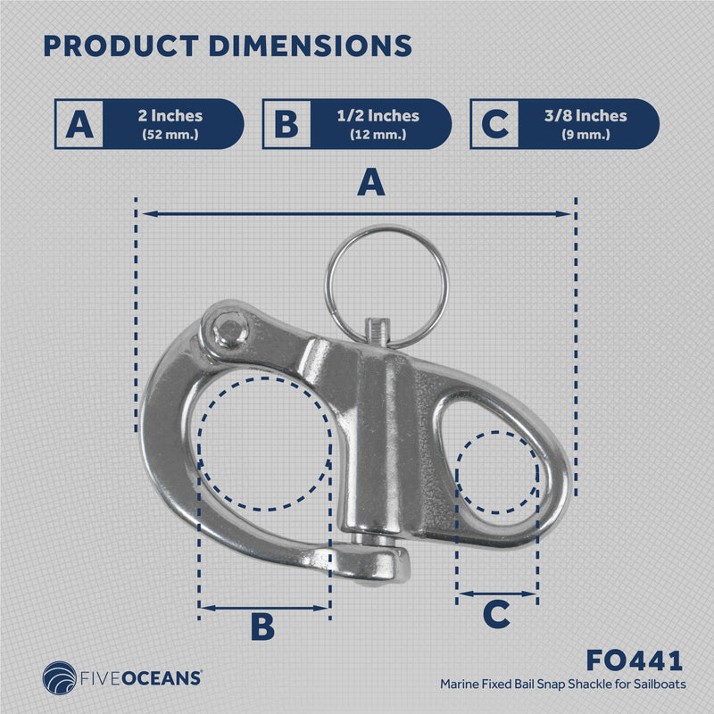 2" Pin Release Snap Shackle with Fixed Eye, AISI316 Stainless Steel - FO441 - Five Oceans