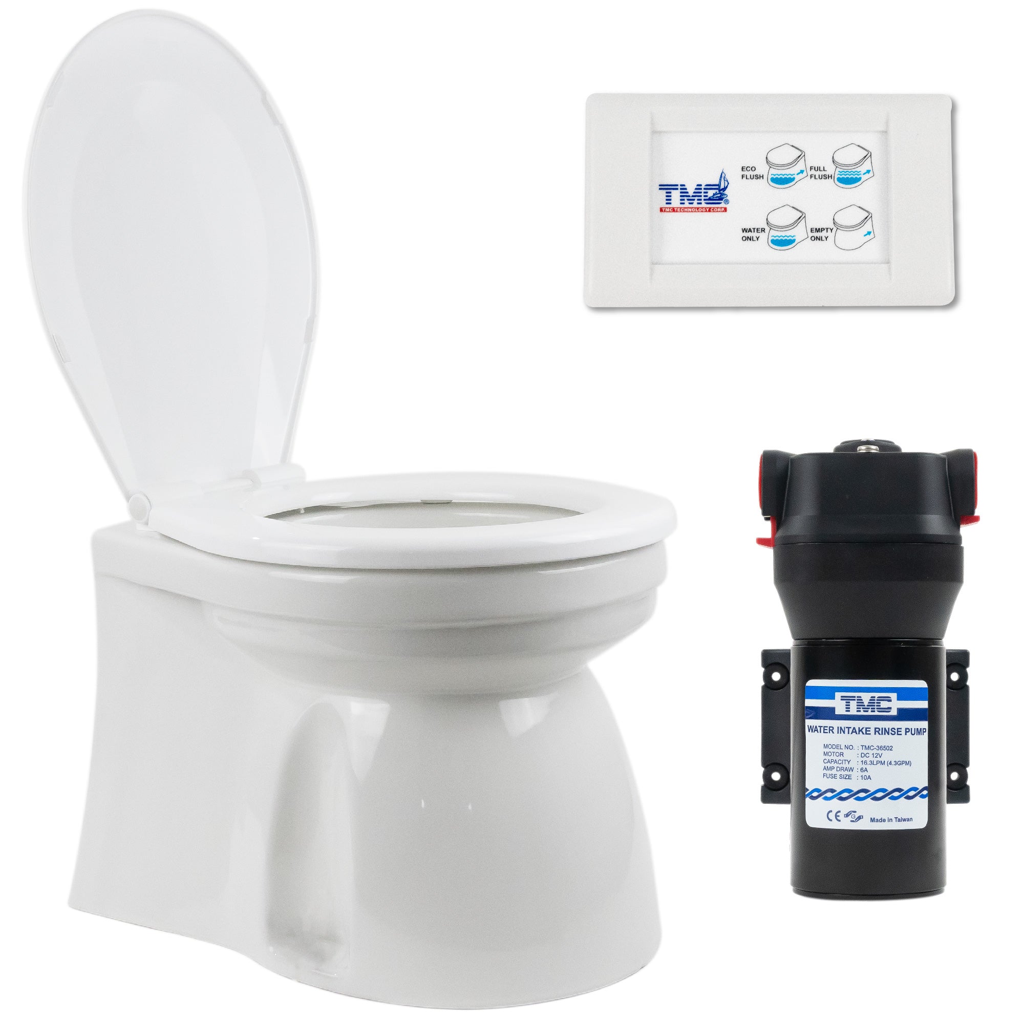 TMC Electric Marine Toilet, RV Toilet, Large Design Bowl, Household Style Heavy-Duty Built-In Macerator Pump and Rise Pump, 12V- FO4427