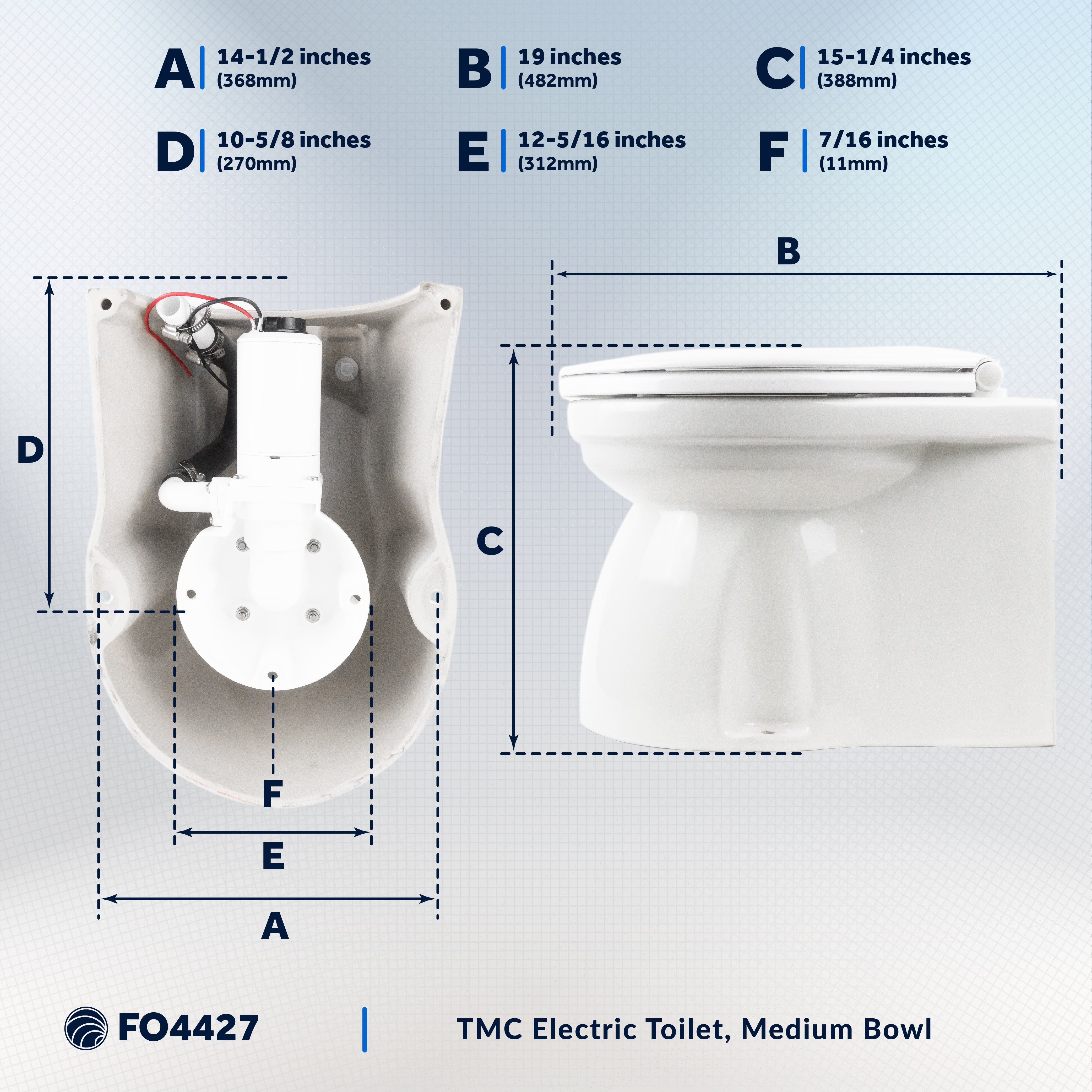 TMC Electric Marine Toilet, RV Toilet, Large Design Bowl, Household Style Heavy-Duty Built-In Macerator Pump and Rise Pump, 12V- FO4427