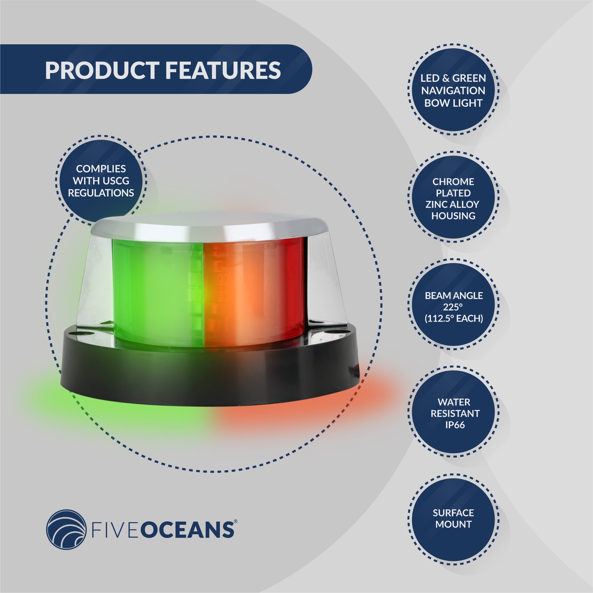 LED Bi-Color & Anchor Navigation Light Kit, 12V DC - 2NM - FO4429-C1 - Five Oceans