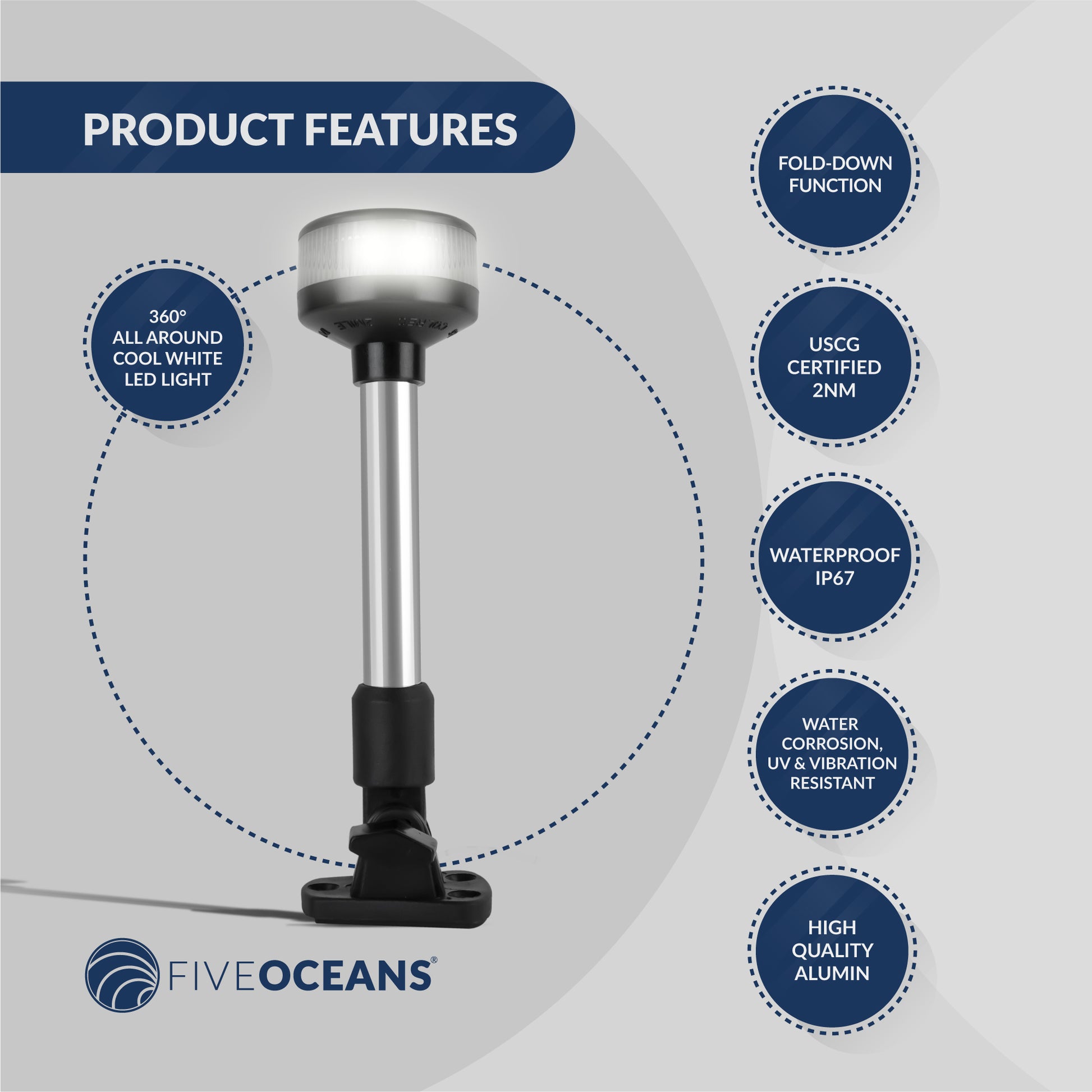 LED Bi-Color & Anchor Navigation Light Kit, 12V DC - 2NM - FO4429-C1 - Five Oceans