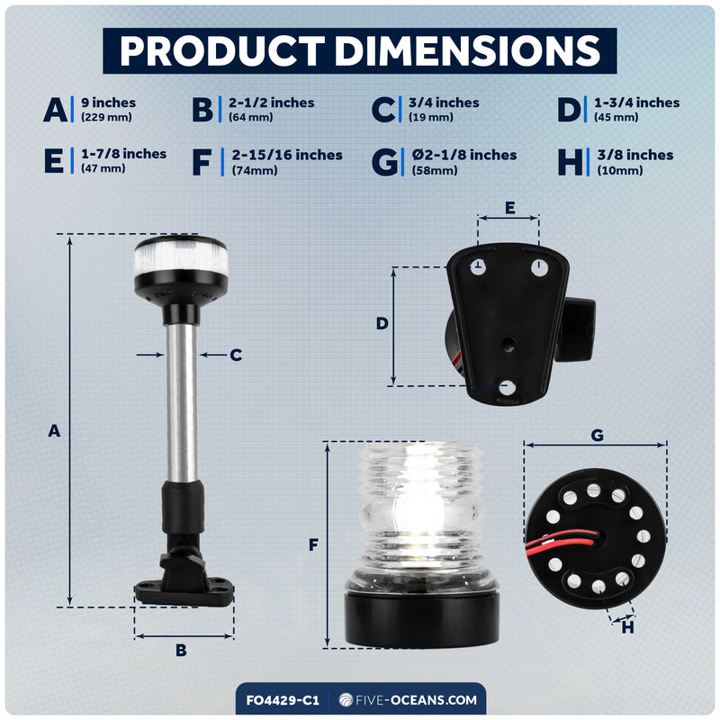 LED Bi-Color & Anchor Navigation Light Kit, 12V DC - 2NM
