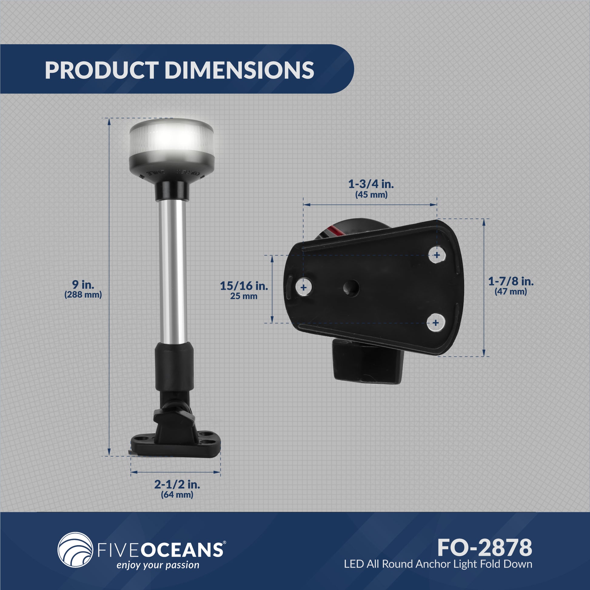 LED Bi-Color & Anchor Navigation Light Kit, 12V DC - 2NM - FO4429-C1 - Five Oceans