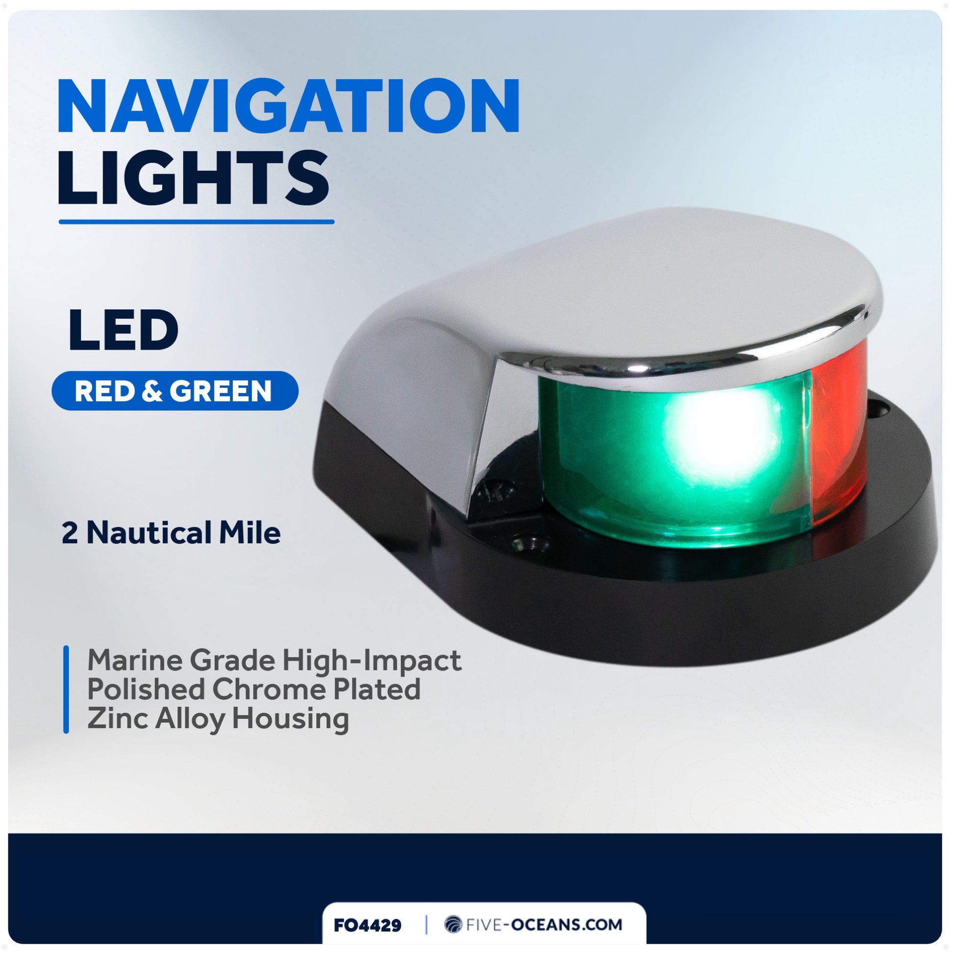 LED Bi-Color Navigation Light, Horizontal Mount 12V DC, 2NM, Silver - FO4429 - Five Oceans