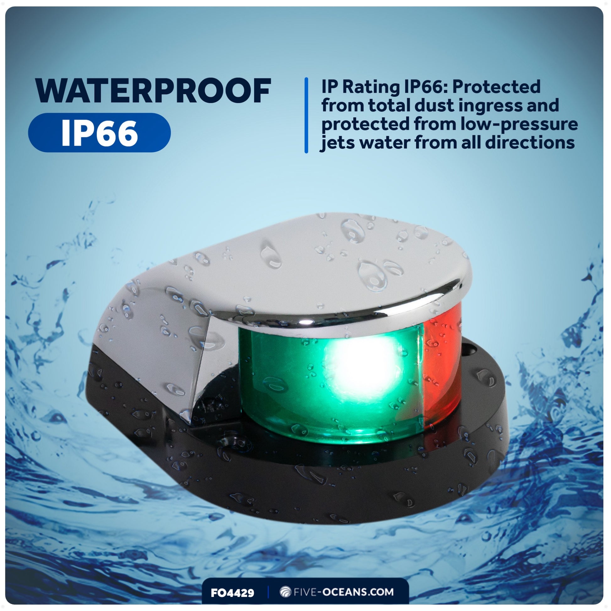 LED Bow Light, Bi-Color Light, 12V, Chrome Plated Zinc Alloy Housing - FO4429 - Five Oceans
