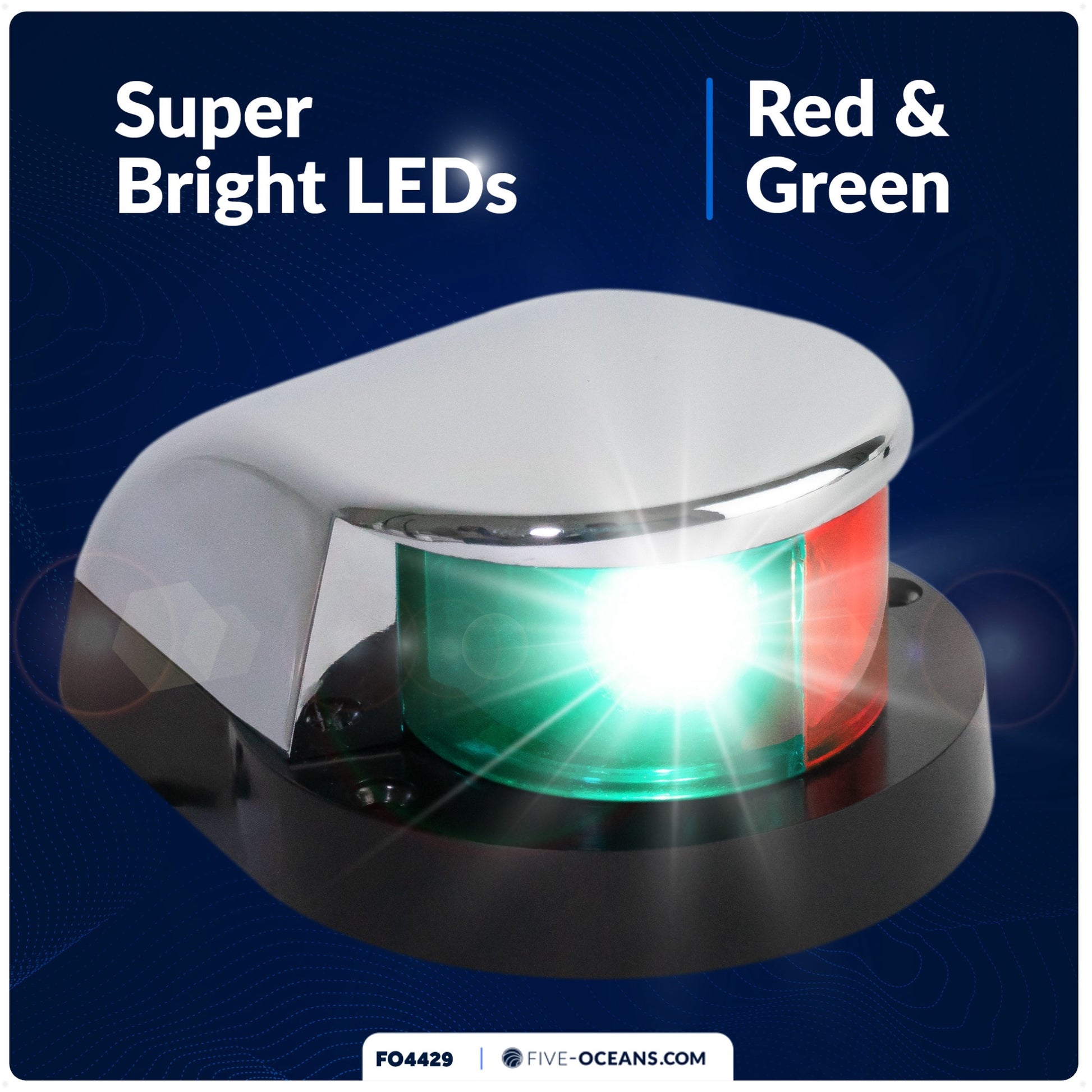 LED Bow Light, Bi-Color Light, 12V, Chrome Plated Zinc Alloy Housing - FO4429 - Five Oceans