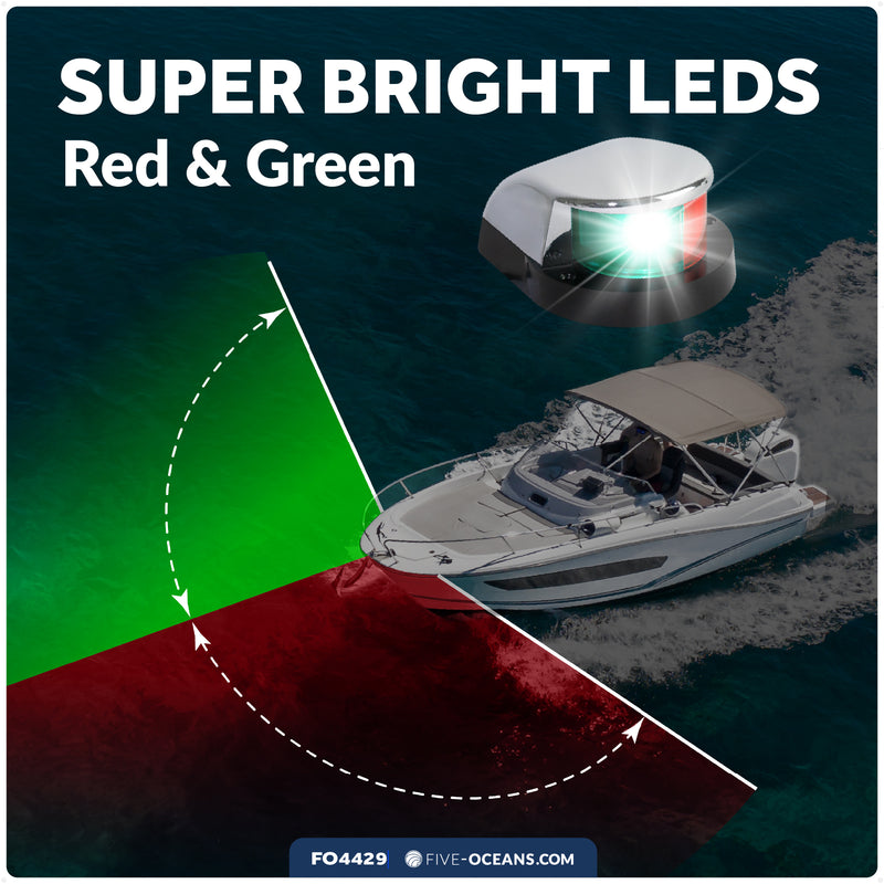LED Bi-Color Navigation Light, Horizontal Mount 12V DC, 2NM, Silver