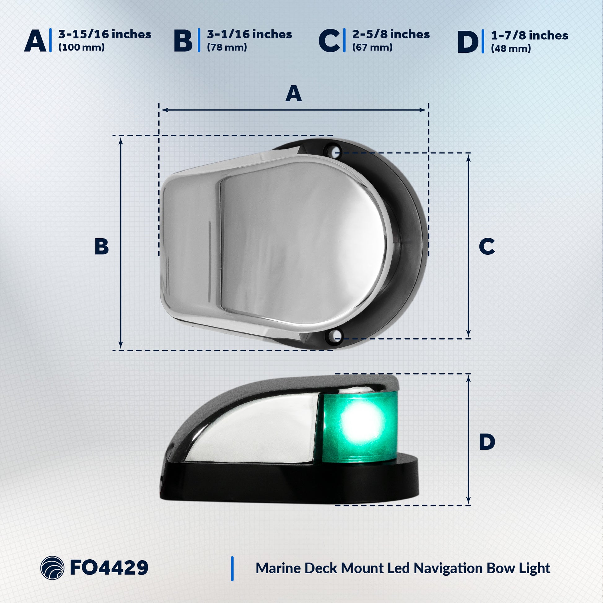 LED Bow Light, Bi-Color Light, 12V, Chrome Plated Zinc Alloy Housing - FO4429 - Five Oceans