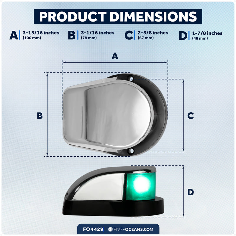 LED Bi-Color Navigation Light, Horizontal Mount 12V DC, 2NM, Silver