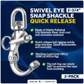 2-3/4" Pin Release Snap Shackle with Swivel Eye, AISI316 Stainless Steel, 2-Pack - FO443-M2 - Five Oceans