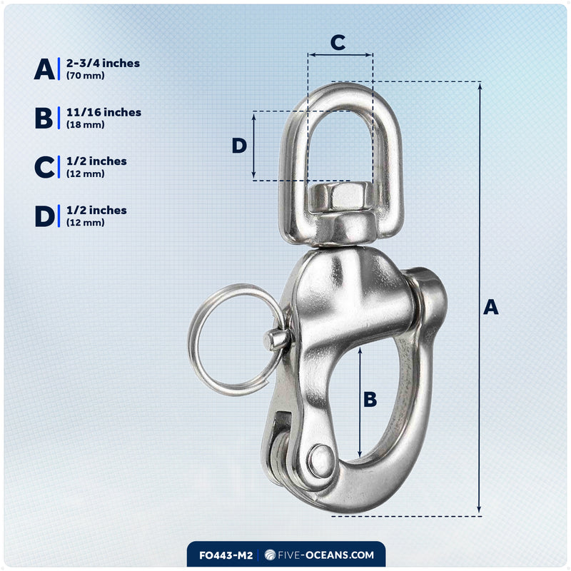 2-3/4" Pin Release Snap Shackle with Swivel Eye, AISI316 Stainless Steel, 2-Pack - FO443-M2 - Five Oceans