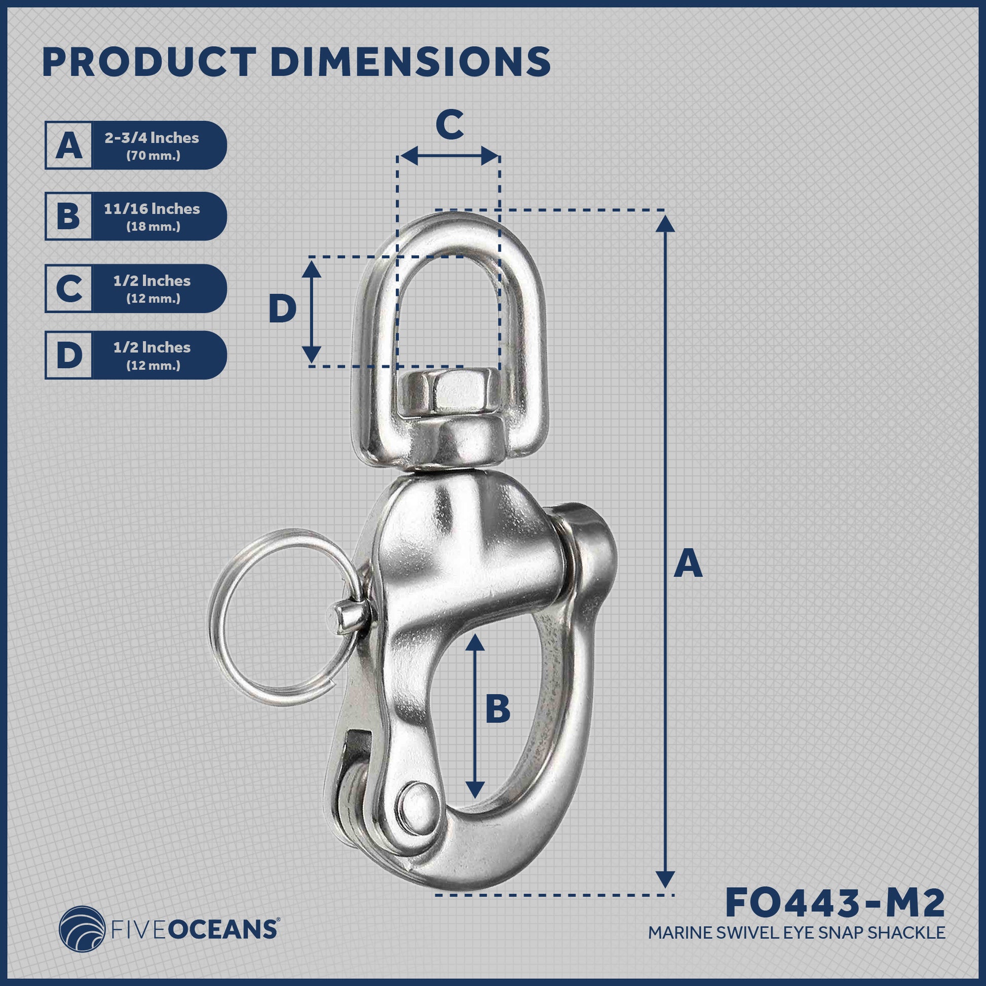 Swivel Eye Snap Shackle Quick Release Bail Rigging, 2 3/4" Stainless Steel 2-Pack - FO443-M2 - Five Oceans