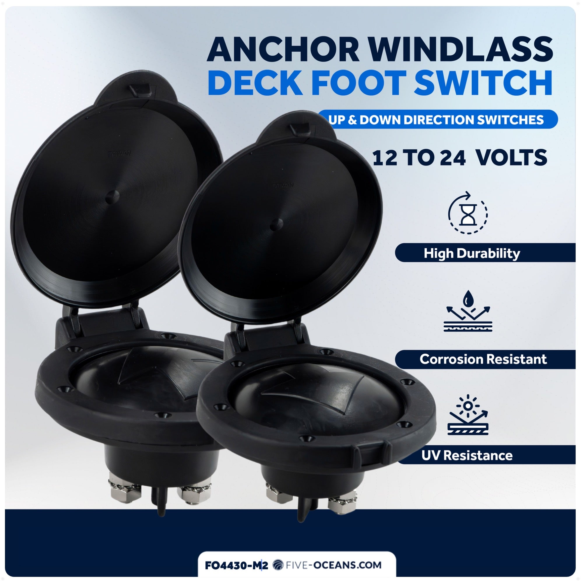 Heavy-Duty Windlass Up/Down Deck Foot Switch, 12V, 4" Diameter - FO4430-M2 - Five Oceans