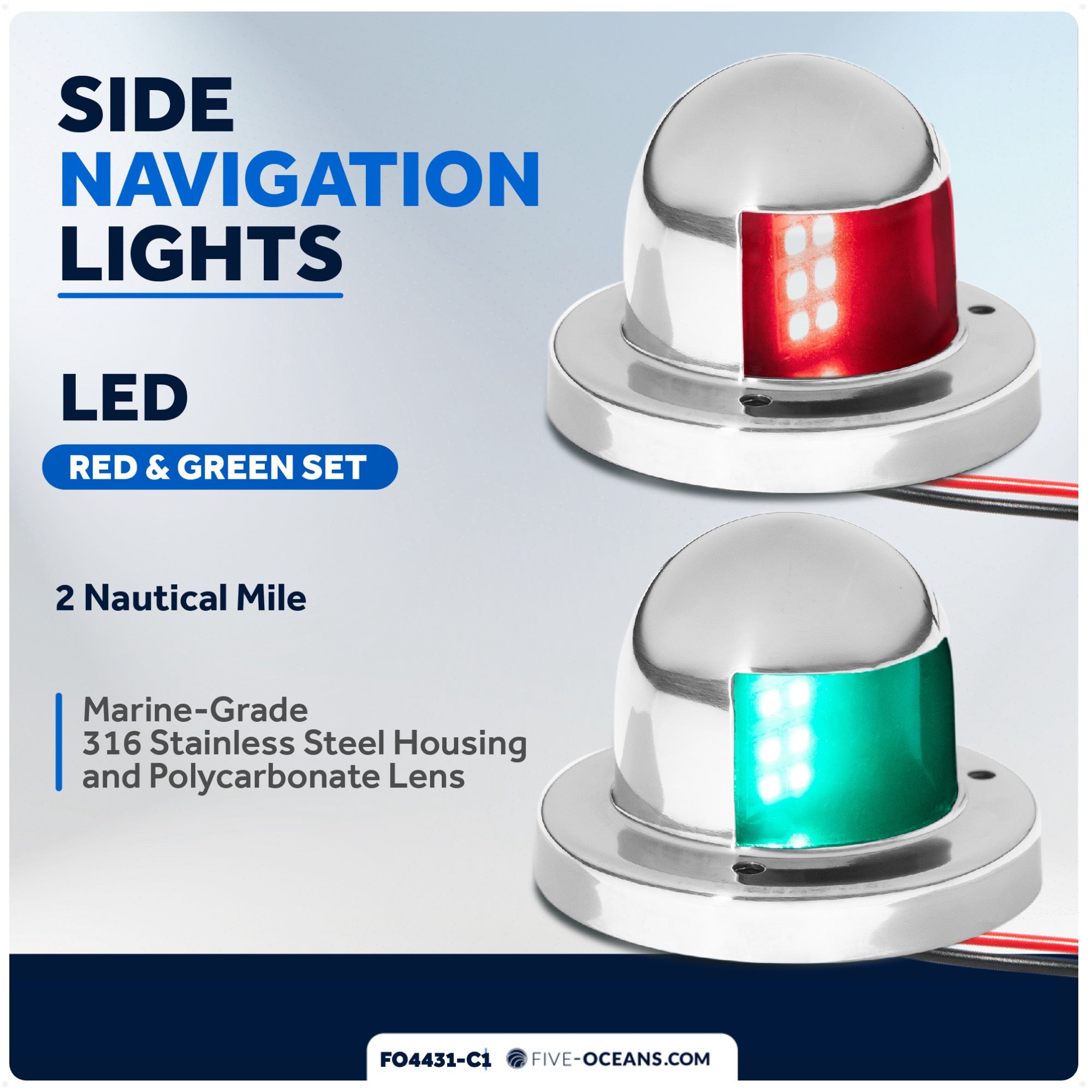 LED Bow Light set, Red and Green, Horizontal - FO4431-C1 - Five Oceans