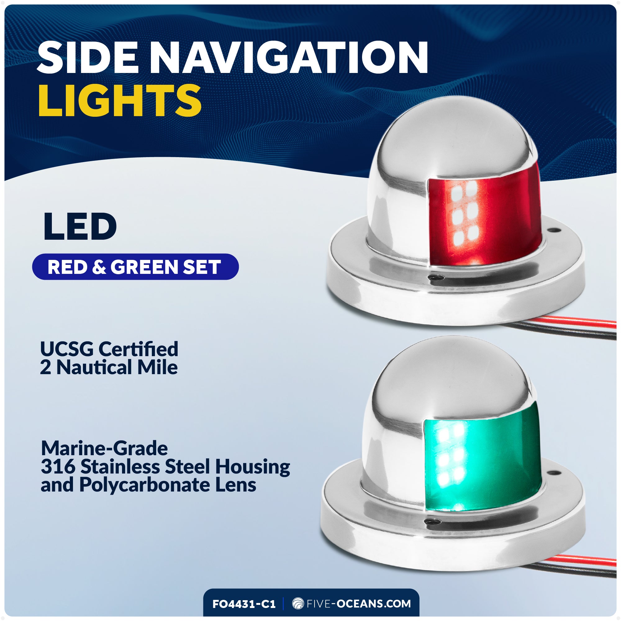 LED Navigation Side Lights - Horizontal Mount, 12V - 2NM - FO4431-C1