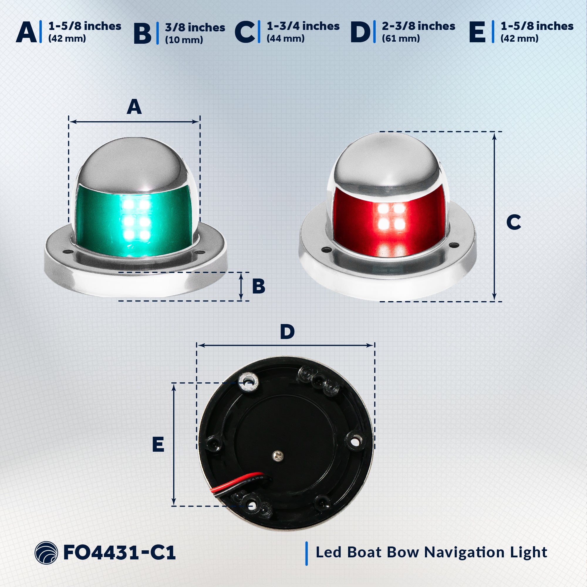 LED Bow Light set, Red and Green, Horizontal - FO4431-C1 - Five Oceans