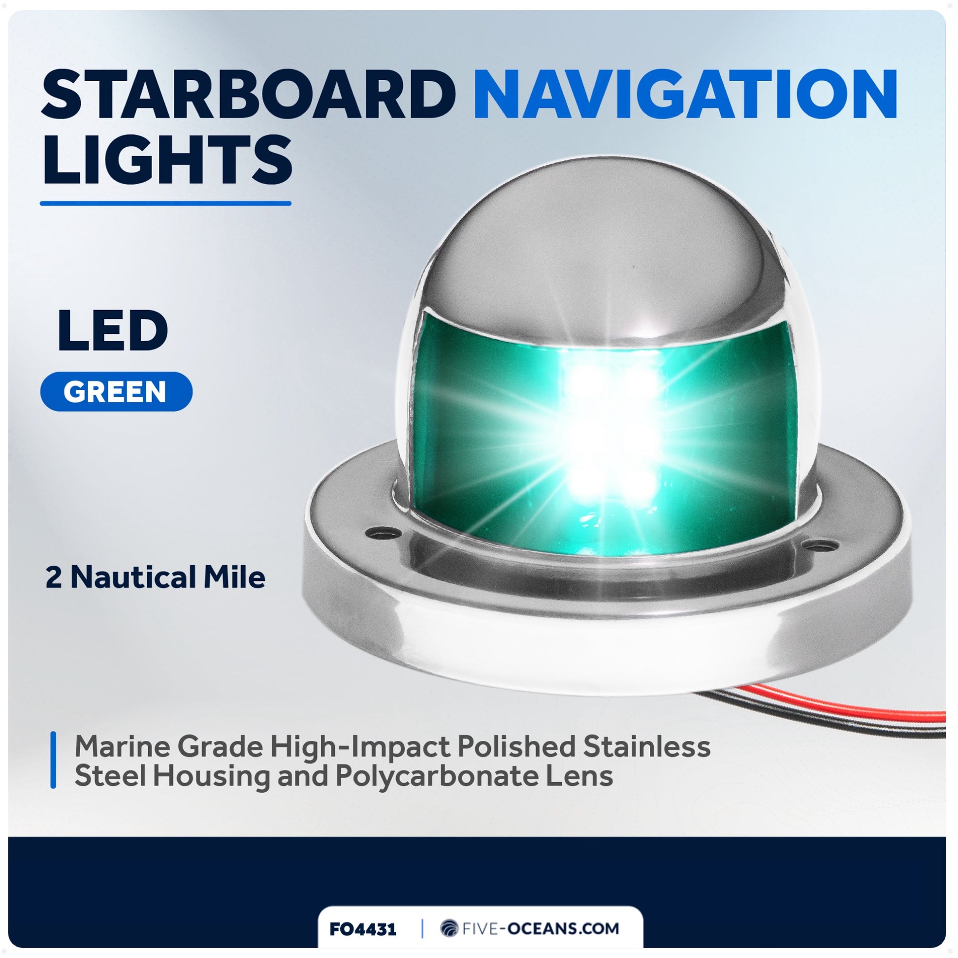 LED Bow Light, Green, Horizontal, 12V - FO4431 - Five Oceans