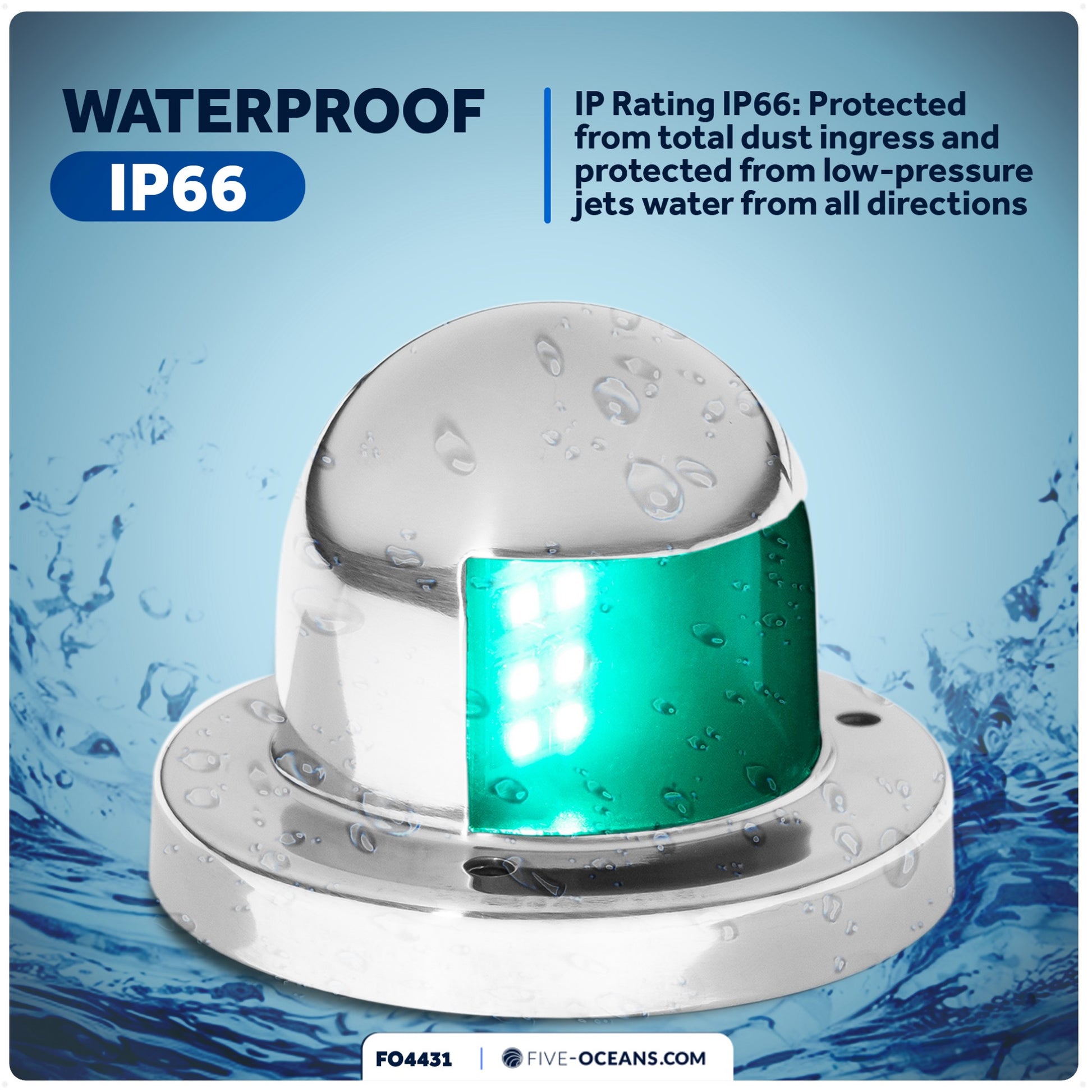 LED Bow Light, Green, Horizontal, 12V - FO4431 - Five Oceans