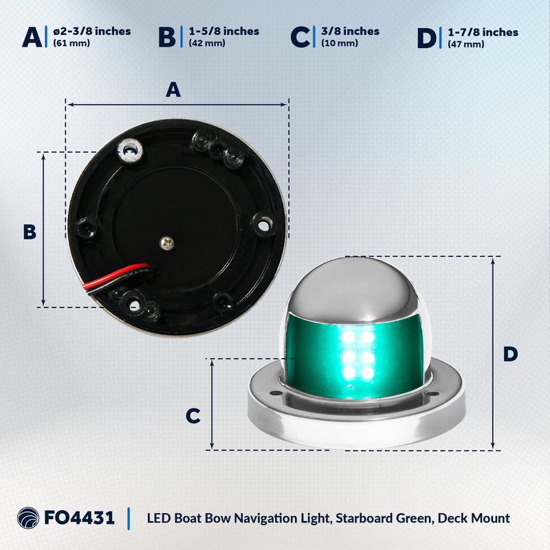 LED Bow Light, Green, Horizontal, 12V - FO4431 - Five Oceans