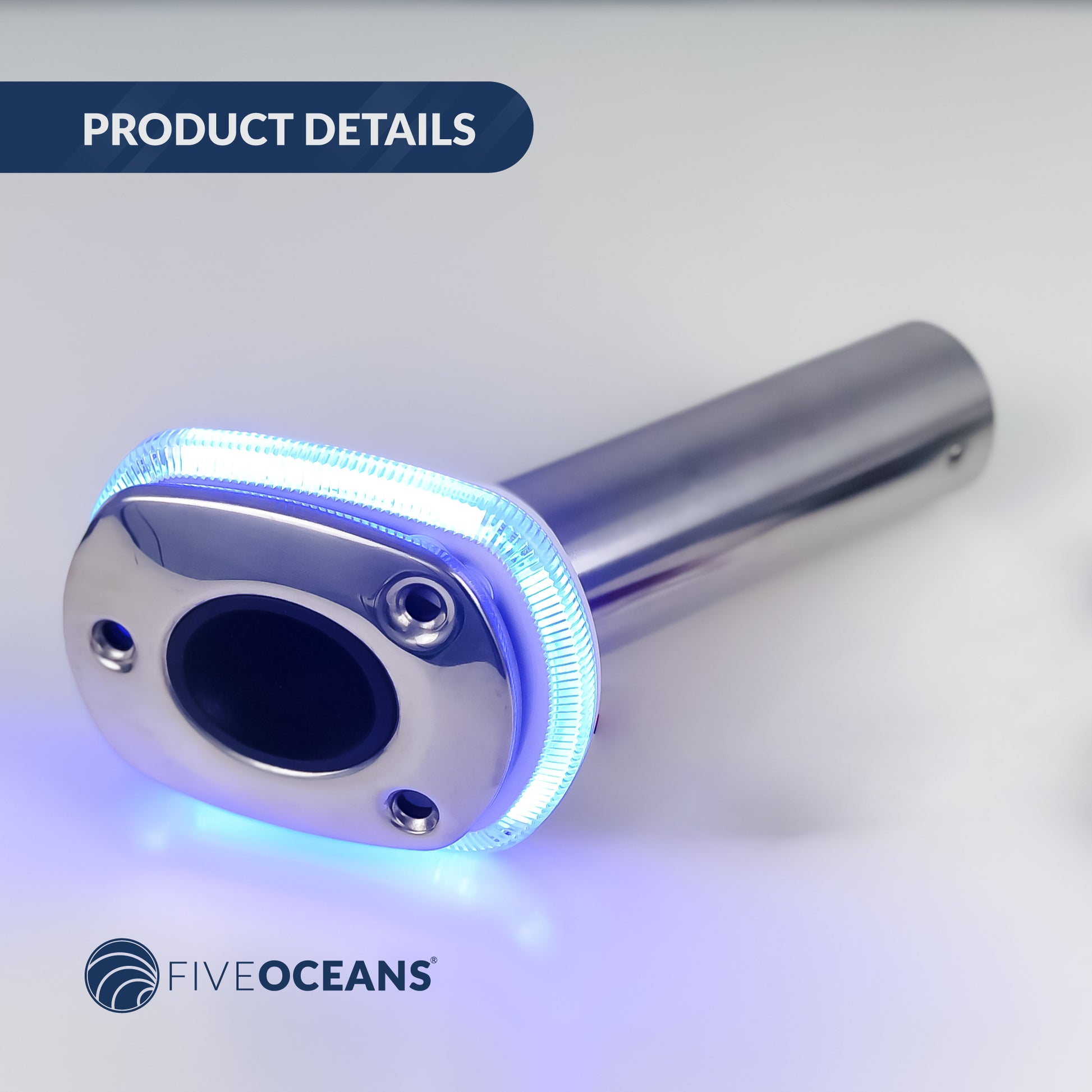 Blue LED Rod Holder Accent Bezel Ring, Fits All Five Oceans/Most Standard Rod Holders, Grade Marine Durable Materials, 12 Volts, 4-Pack, FO-4433-M4 - Five Oceans