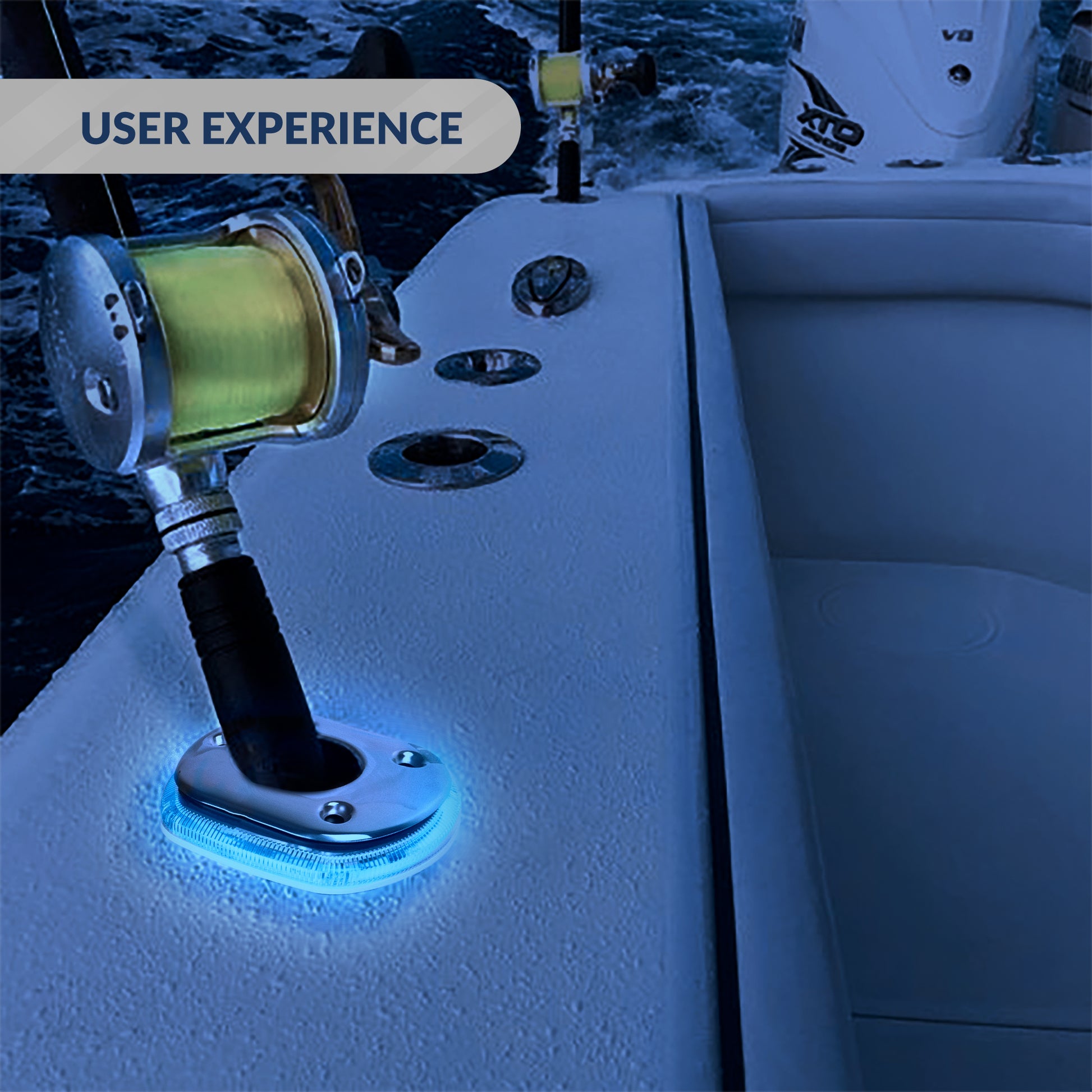 Blue LED Rod Holder Accent Bezel Ring, Fits All Five Oceans and Most Standard Rod Holders, Made of Grade Marine Durable Materials, 12 Volts, FO-4433 - Five Oceans