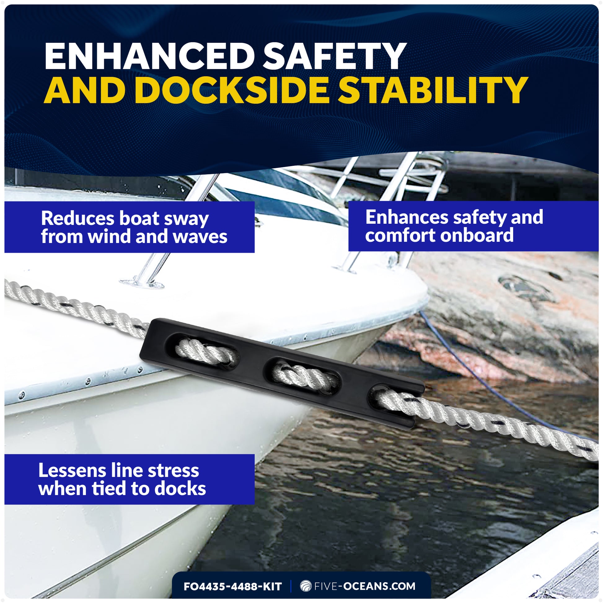 Mooring Snubber Docking Kit, 5/8" x 20' Dock Lines, 4-Pack - FO4435-4488-KIT - Five Oceans