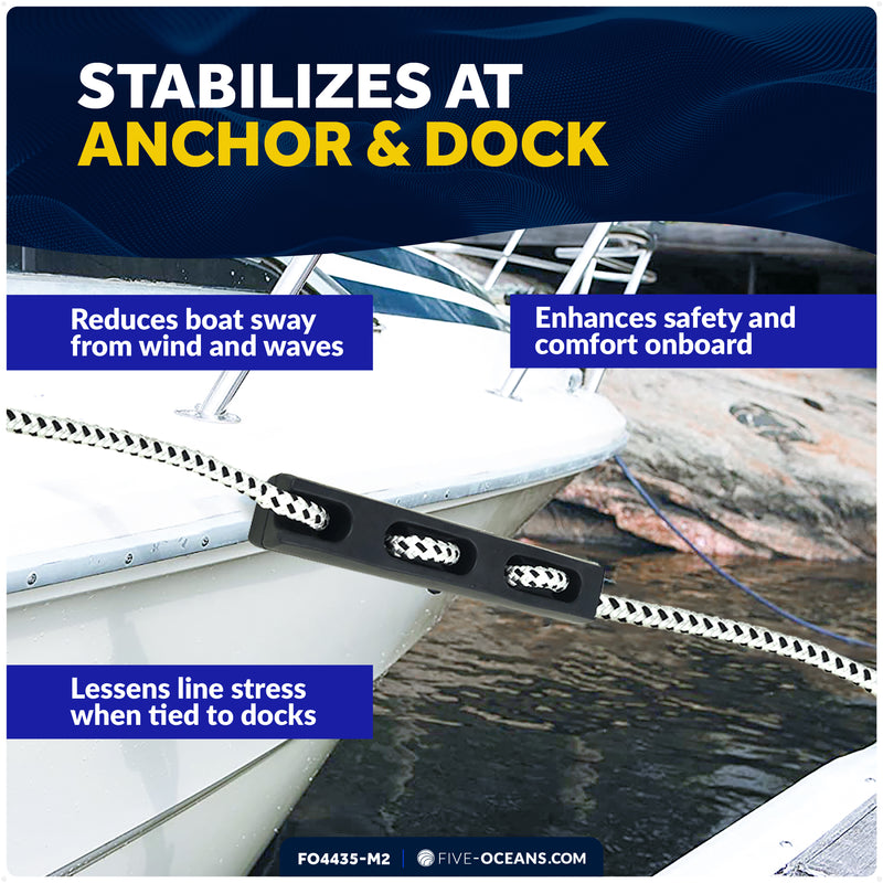 Mooring Snubber for Dock Lines, Fits 13/16" - 7/8" Rope, Rubber, 2-Pack - FO4435-M2 - Five Oceans
