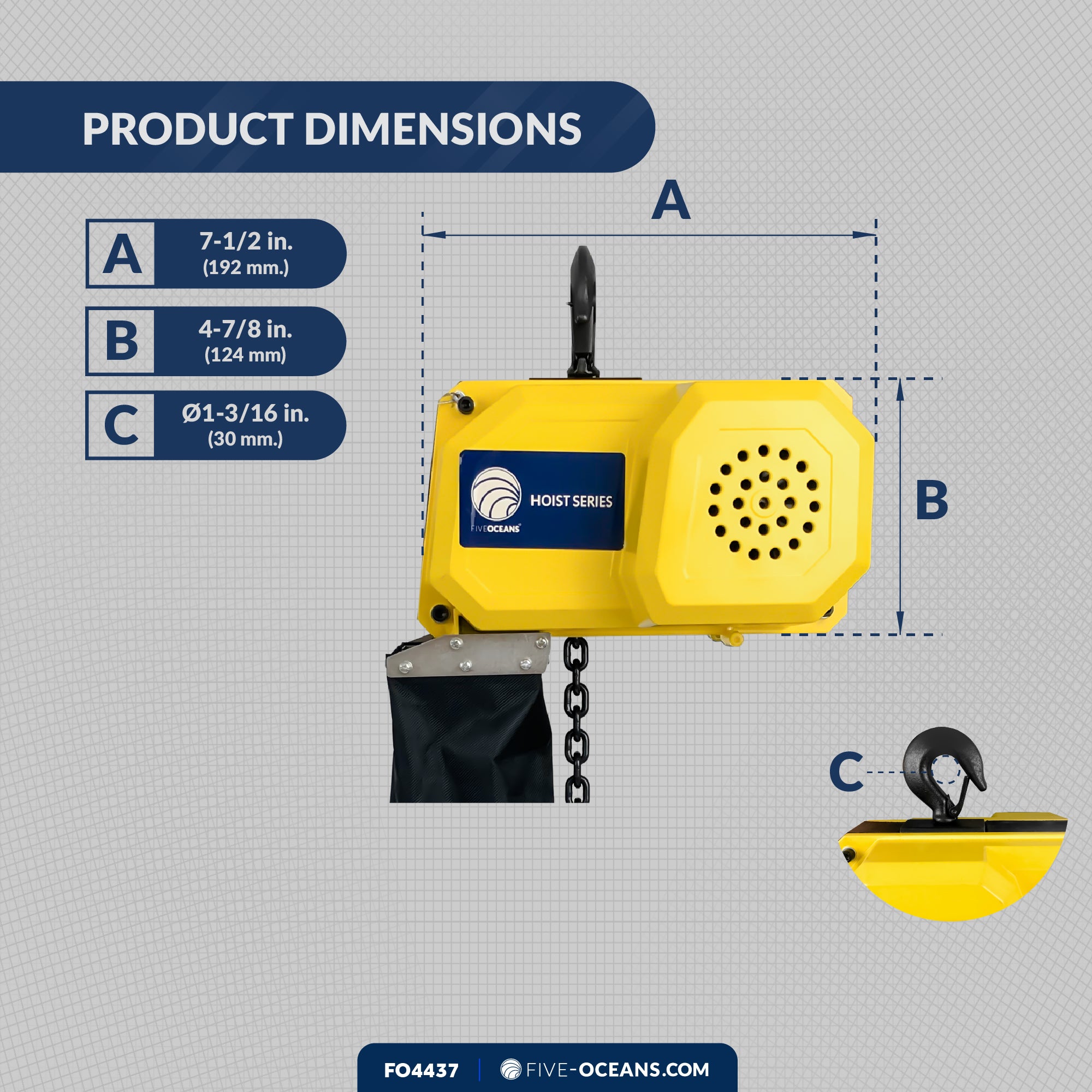 330 Lb / 150 Kg Electric Chain Hoist with 6Ft Cable Control, 120V - FO4437