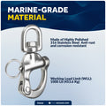 2-3/4" Pin Release Snap Shackle with Swivel Eye, AISI316 Stainless Steel - FO443 - Five Oceans