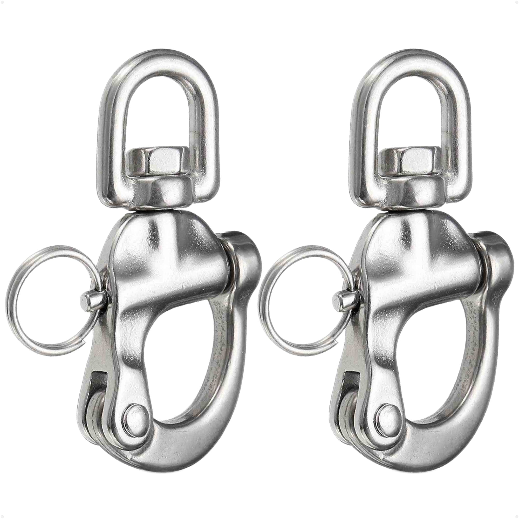 3-1/2" Pin Release Snap Shackle with Swivel Eye, AISI316 Stainless Steel, 2-Pack - FO444-M2 - Five Oceans