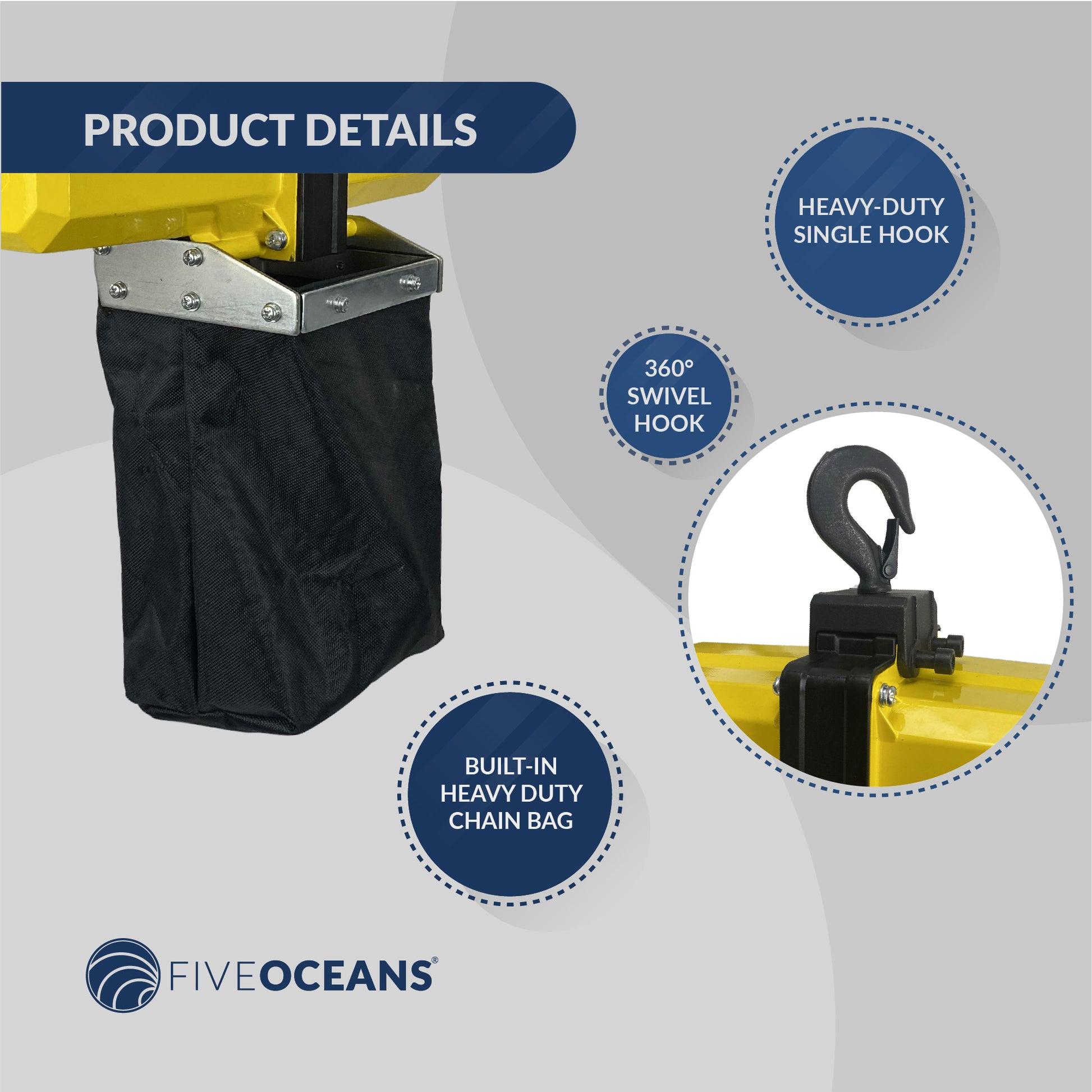 Electric Chain Hoist 1100LBS / 500KG, 20 FT Remote Control, 120 V / 60 HZ - FO4440 - Five Oceans