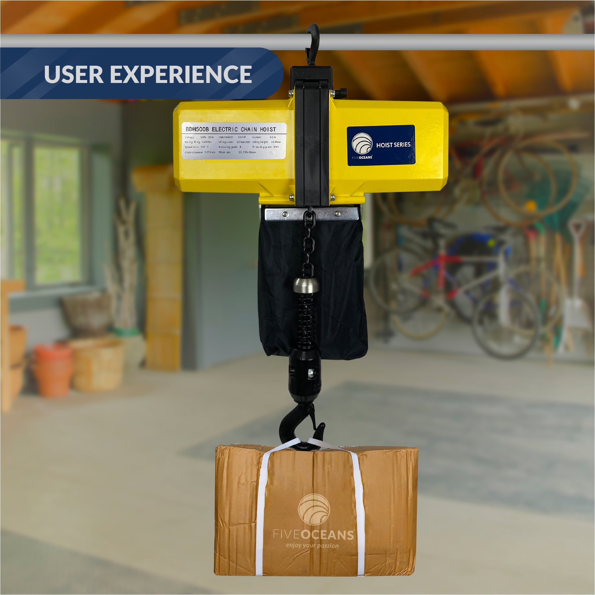 Electric Chain Hoist 1100LBS / 500KG, 20 FT Remote Control, 120 V / 60 HZ - FO4440 - Five Oceans