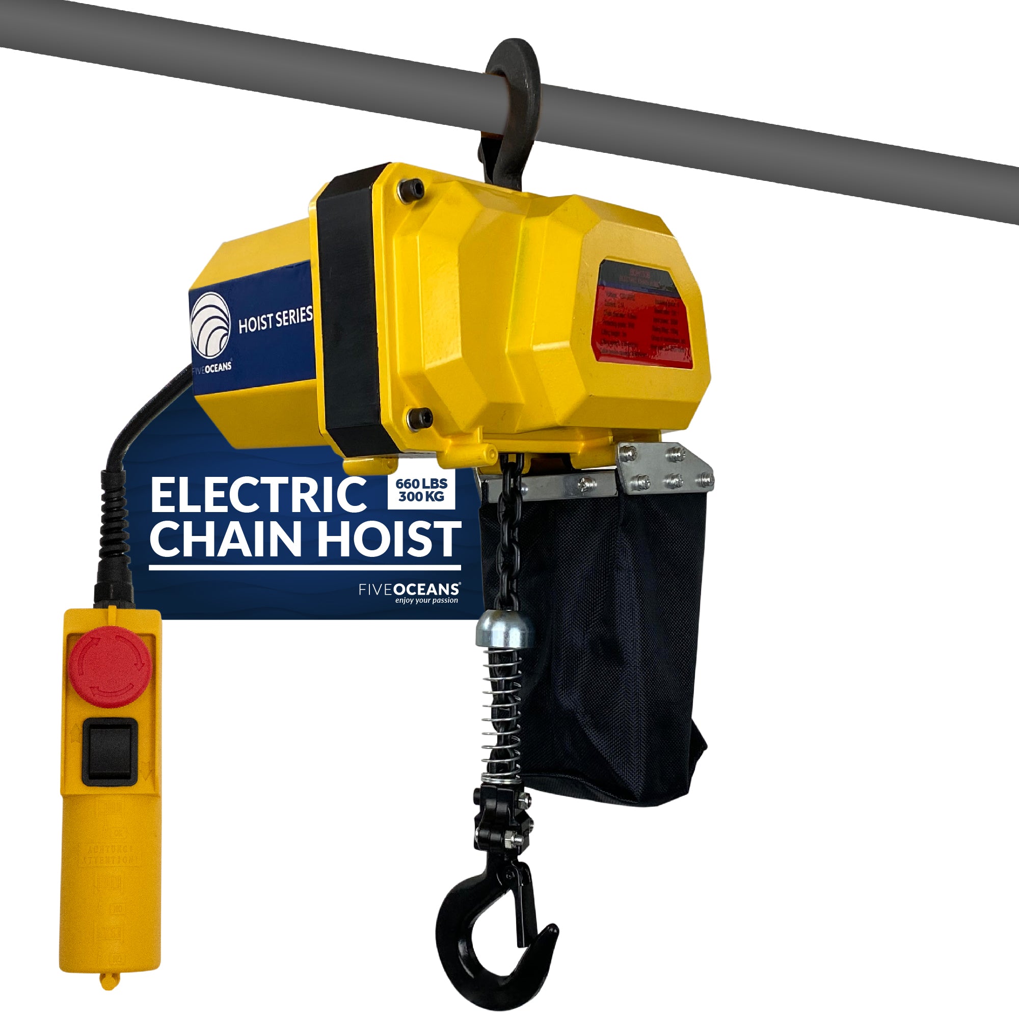 Electric Chain Hoist 660LBS / 300KG, 20 FT Remote Control, 120 V / 60 HZ - FO4441 - Five Oceans