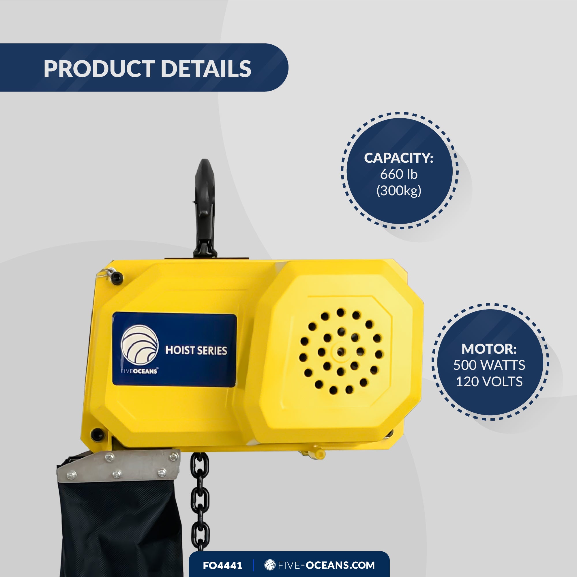 660Lb / 300Kg Electric Chain Hoist with 20Ft Cable Control, 120V - FO4441
