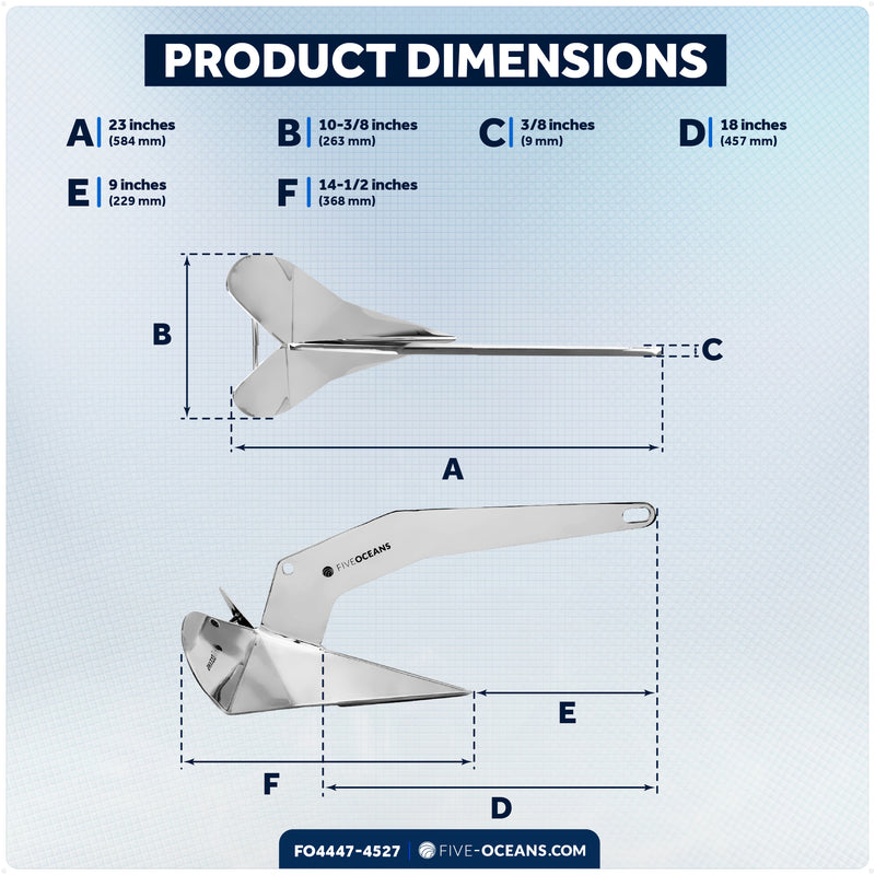 13 Lb / 6 Kg. Delta Anchor Kit for Windlass Systems, AISI316 Stainless Steel
