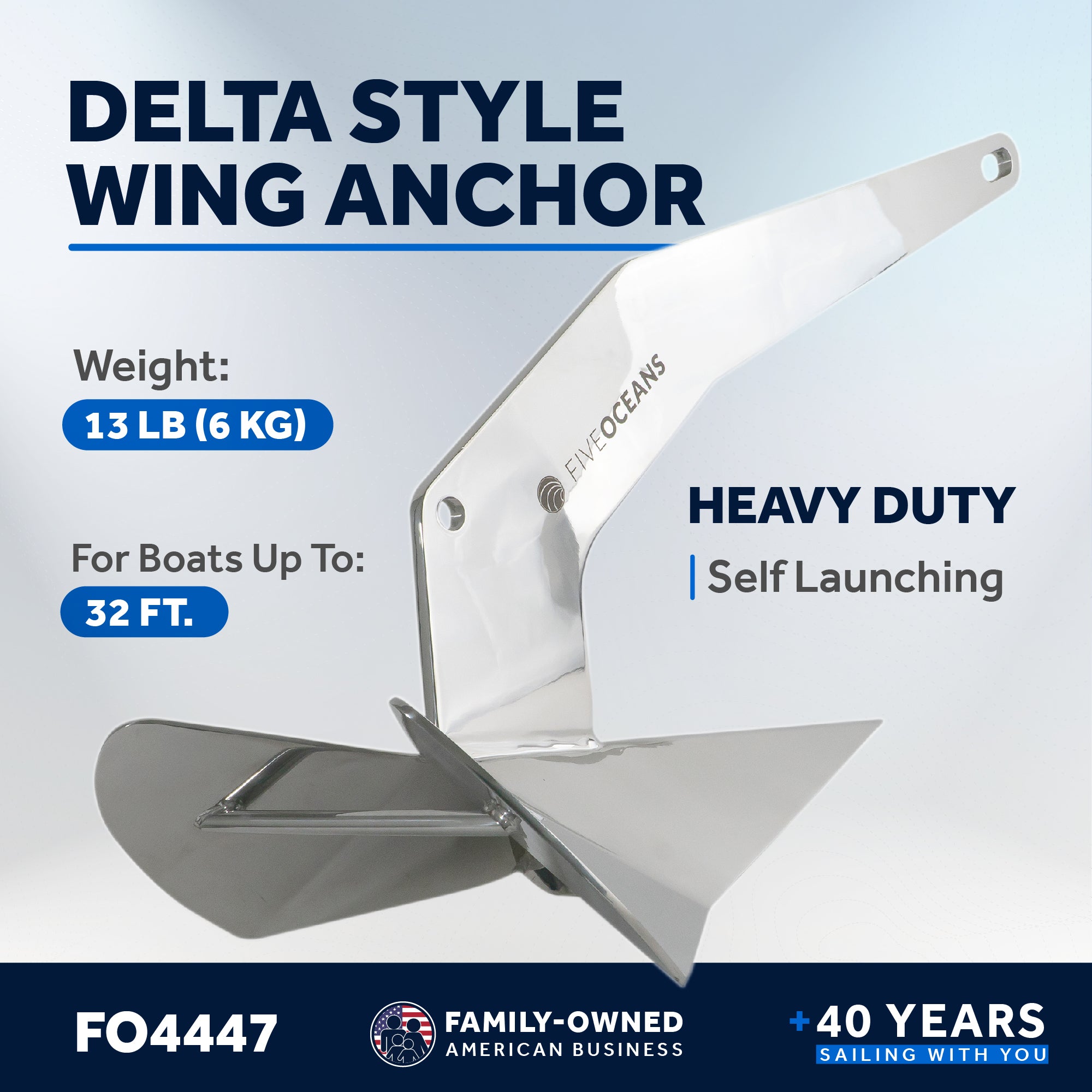 Delta Style Wing Anchor, 13 Lb,  Stainless Steel - FO4447