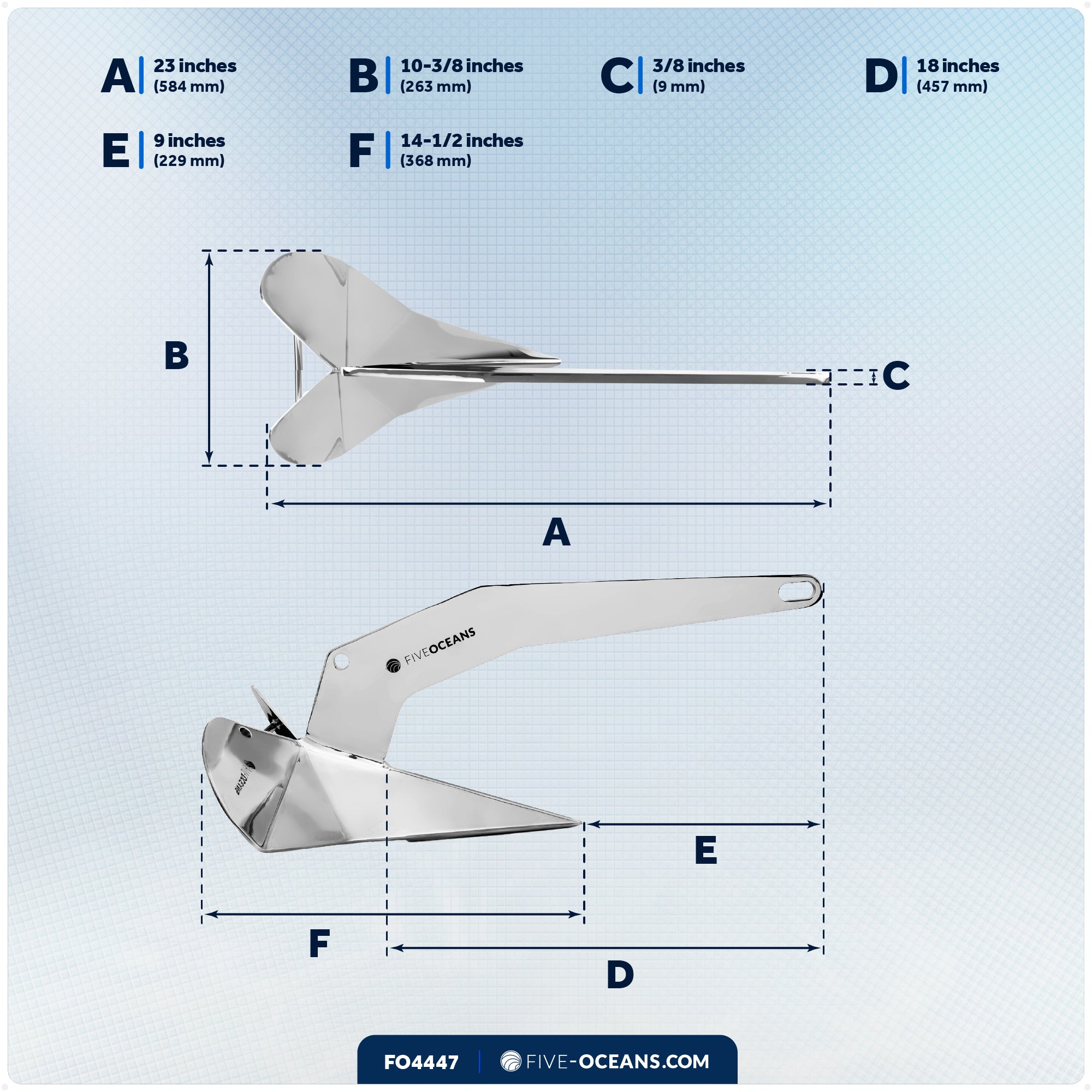 13 Lb Delta Style Wing Anchor, Stainless Steel - FO4447 - Five Oceans