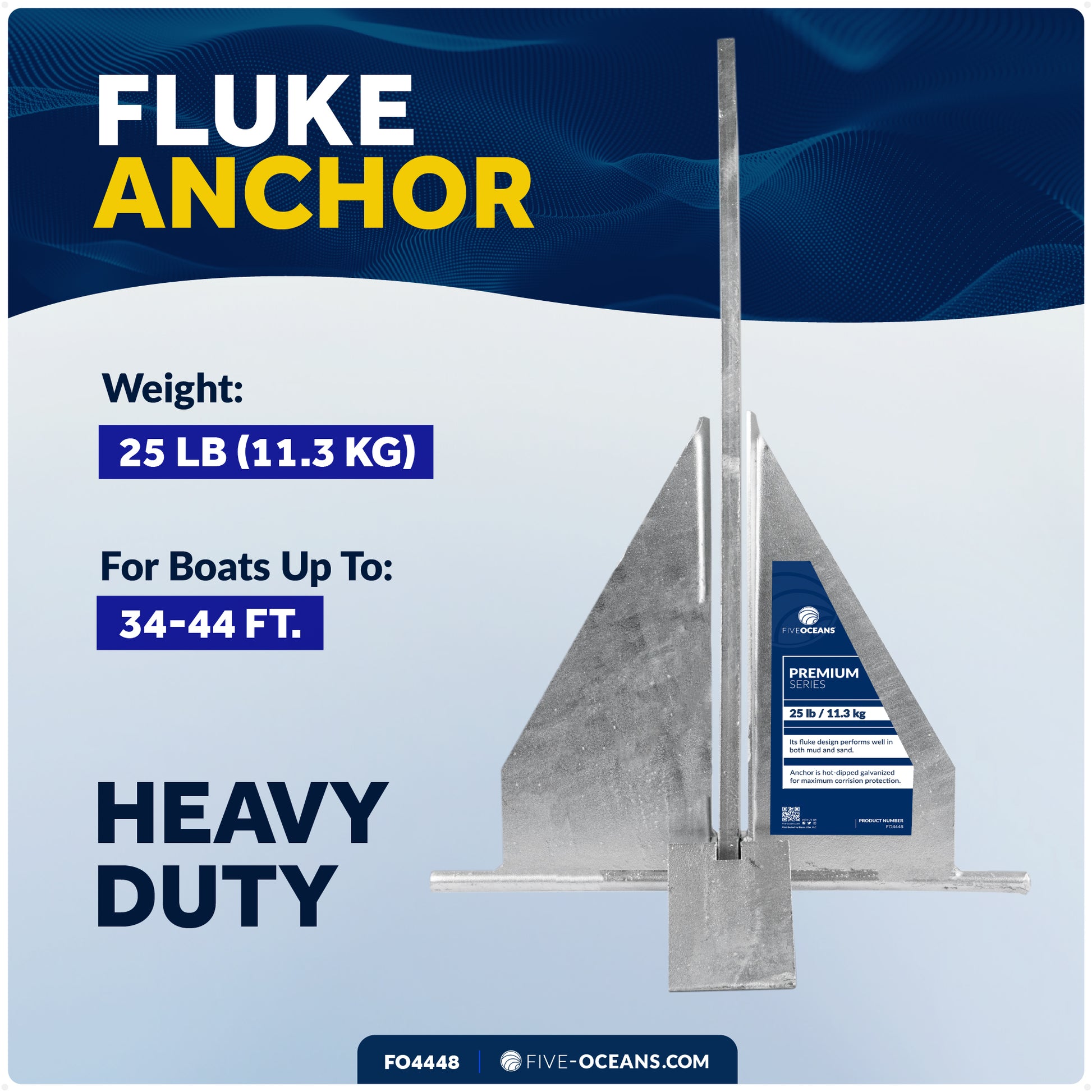 25 Lb Fluke Anchor, Hot Dipped Galvanized Steel - FO4448 - Five Oceans