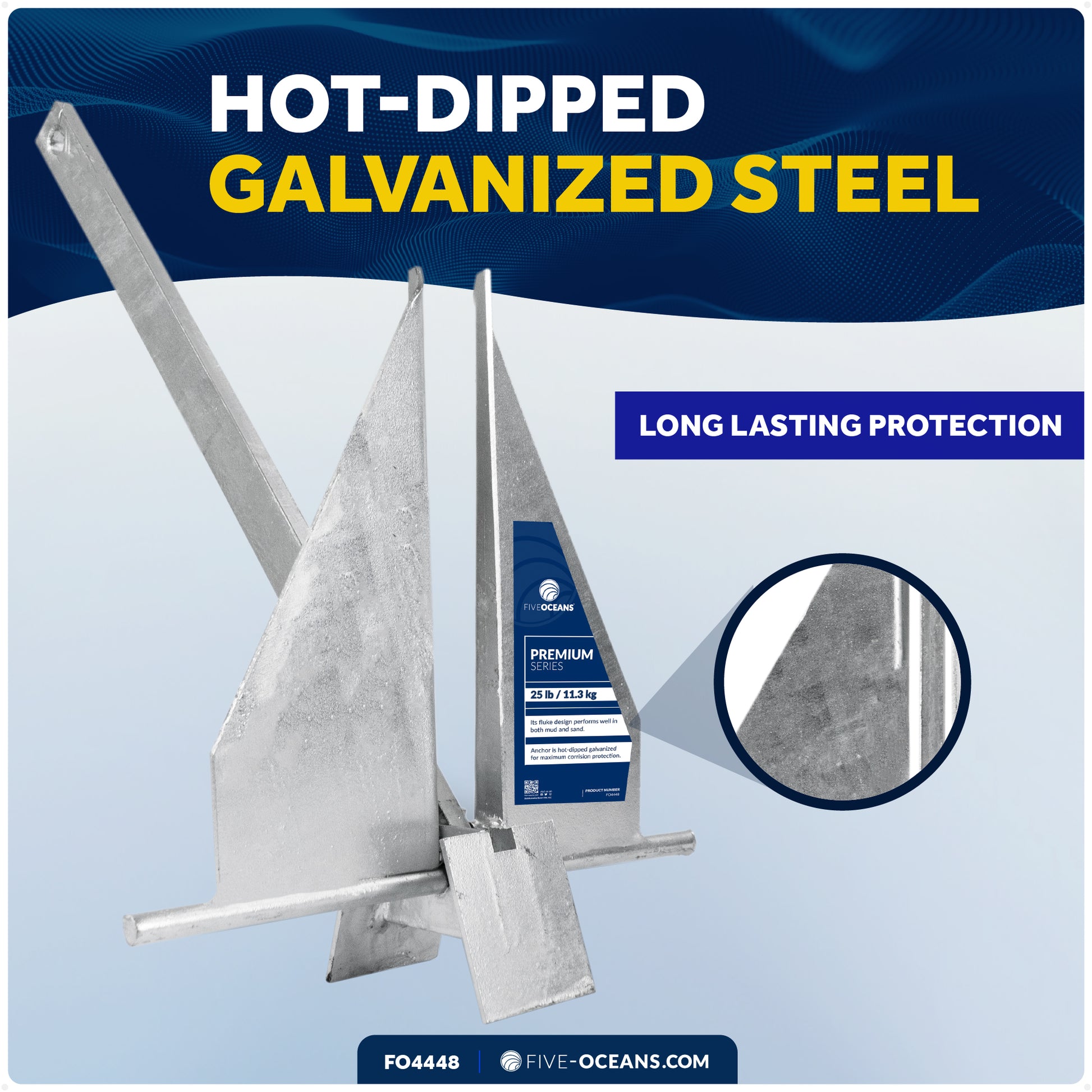 25 Lb Fluke Anchor, Hot Dipped Galvanized Steel - FO4448 - Five Oceans