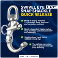3-1/2" Pin Release Snap Shackle with Swivel Eye, AISI316 Stainless Steel - FO444 - Five Oceans