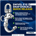 5" Pin Release Snap Shackle with Swivel Eye, AISI316 Stainless Steel, 2-Pack - FO445-M2 - Five Oceans