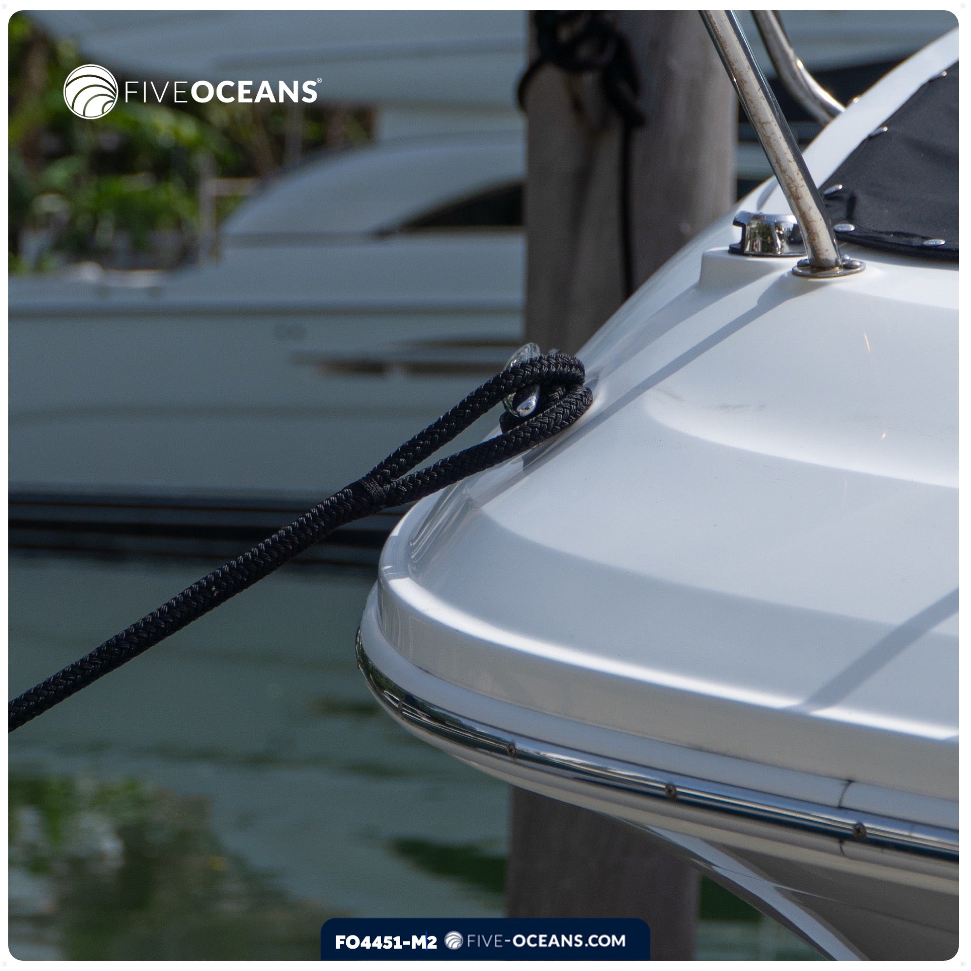 Dock Lines, 1/2" x 20', Black Nylon Double Braided with 12" Eyelet, 2-Pack - FO4451-M2 - Five Oceans