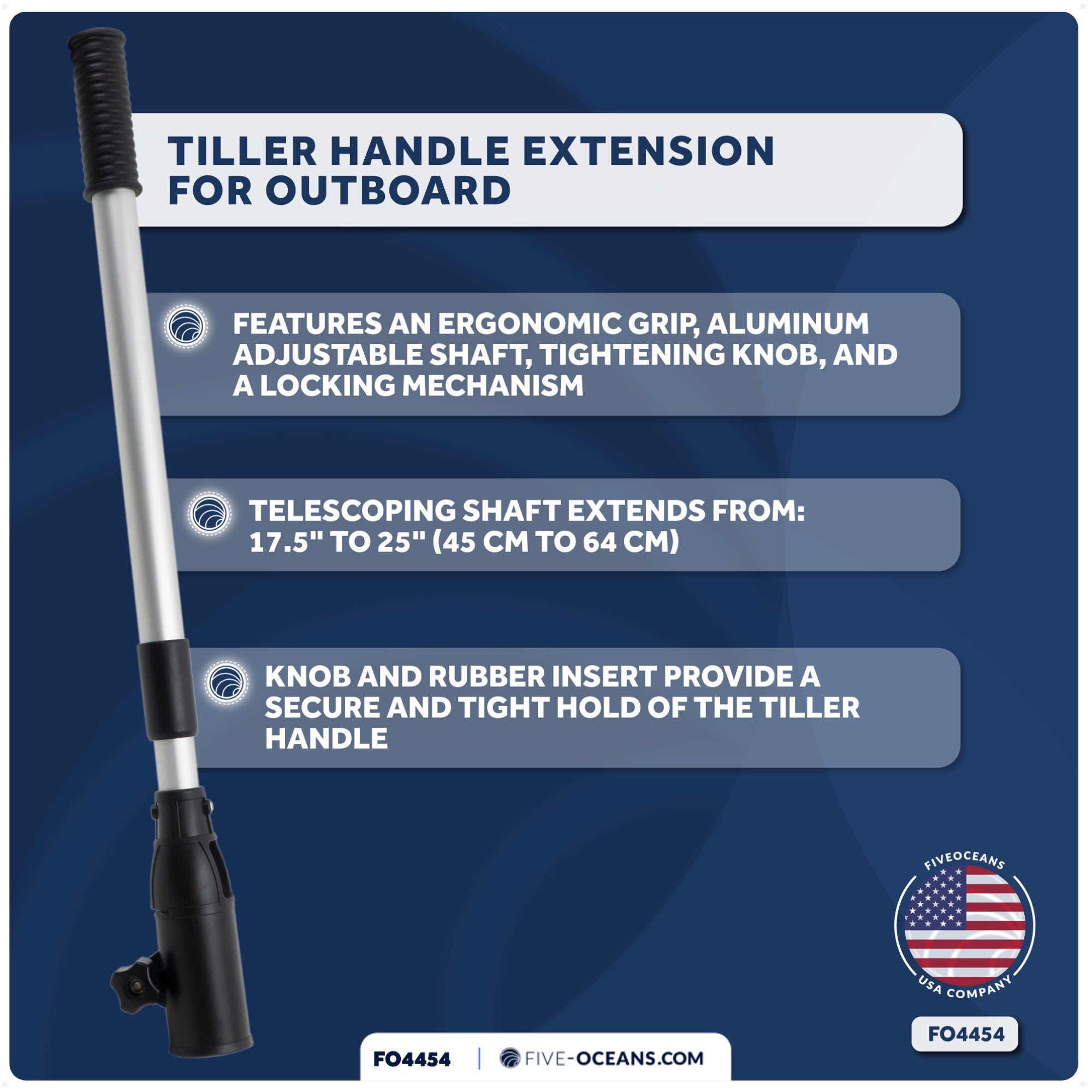 Tiller Handle Extension for Outboard, Extends from 17.5" to 25" - FO4454