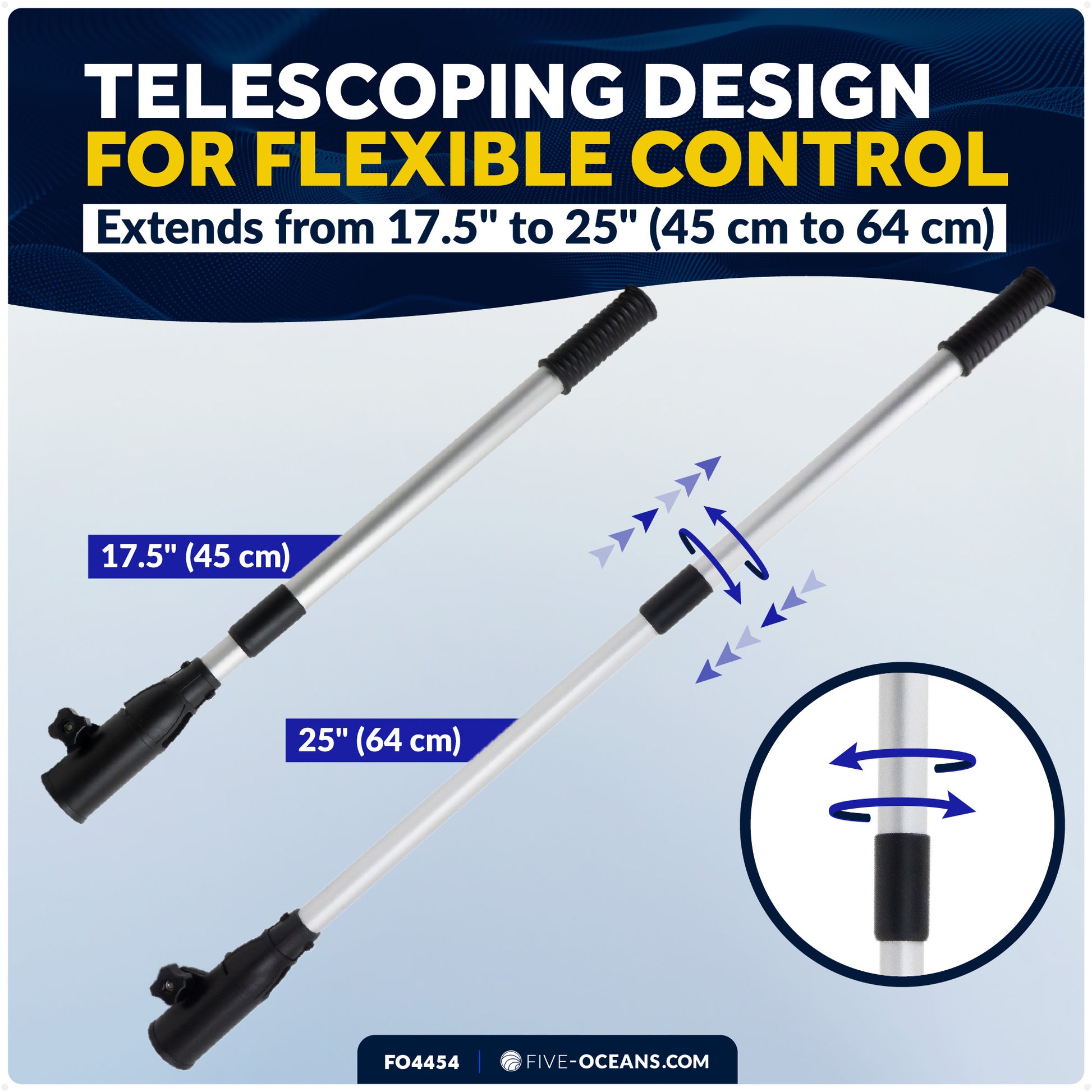 Tiller Handle Extension for Outboard, Extends from 17.5" to 25" - FO4454 - Five Oceans