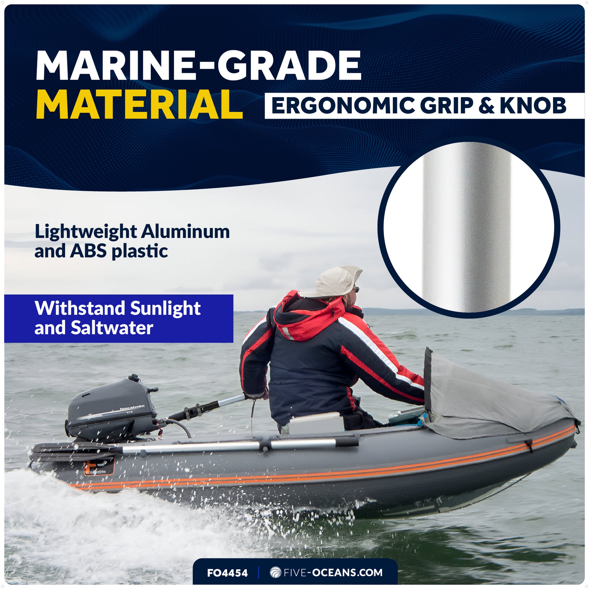 Tiller Handle Extension for Outboard, Extends from 17.5" to 25" - FO4454 - Five Oceans