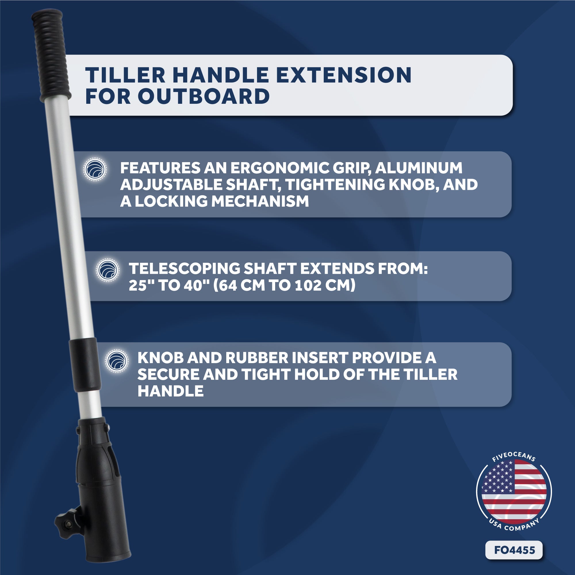 Tiller Handle Extension for Outboard, Extends from 25" to 40" - FO4455 - Five Oceans