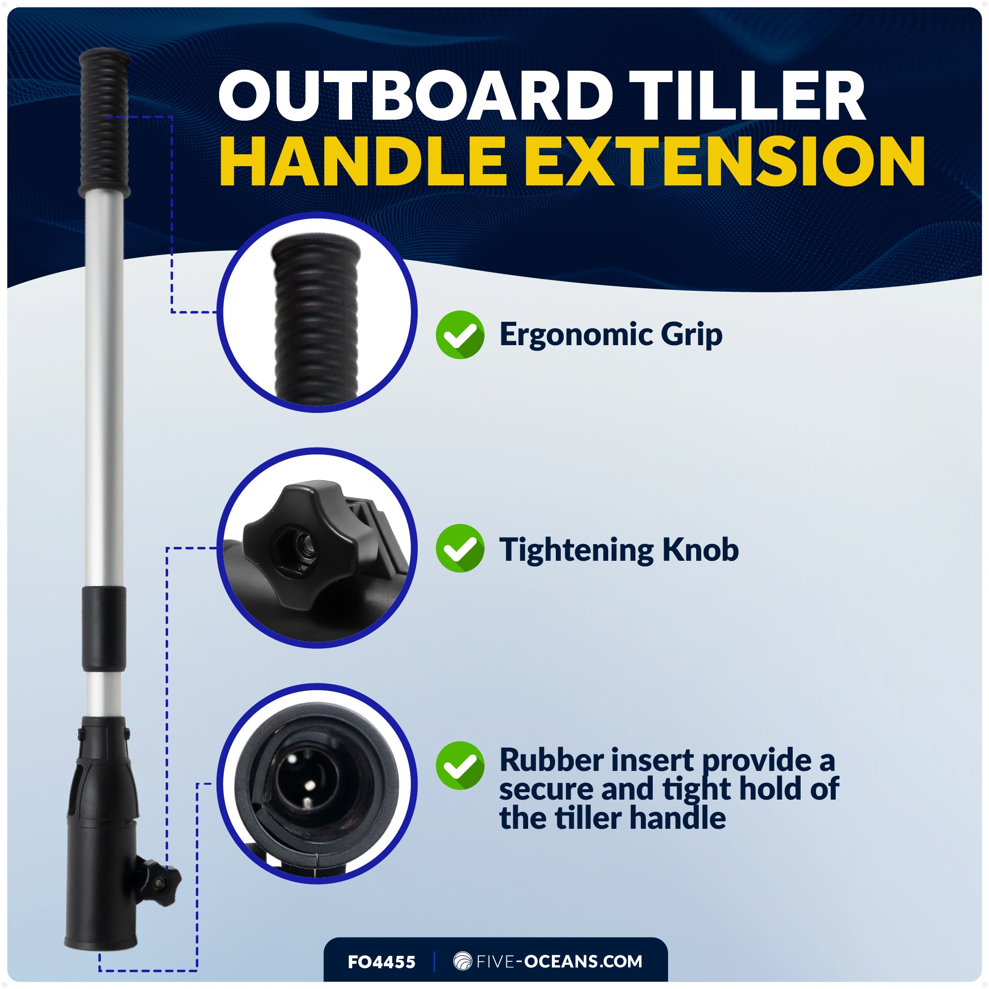 Tiller Extension Handle with Twist-Lock, Extends 25" - 40" - FO4455 - Five Oceans