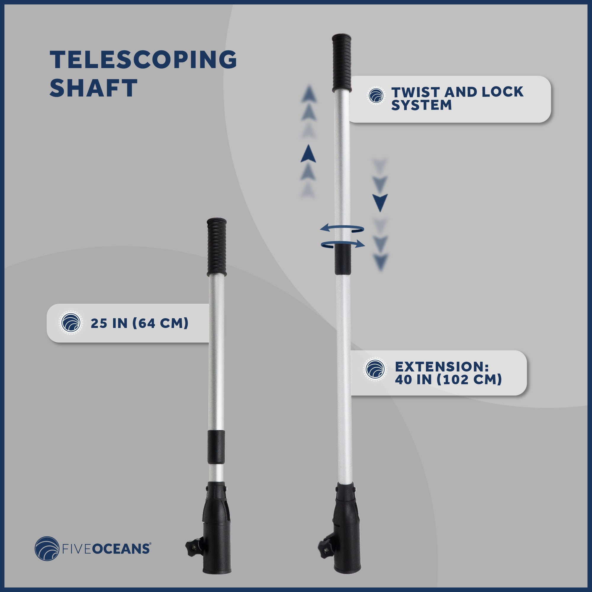Tiller Handle Extension for Outboard, Extends from 25" to 40" - FO4455 - Five Oceans