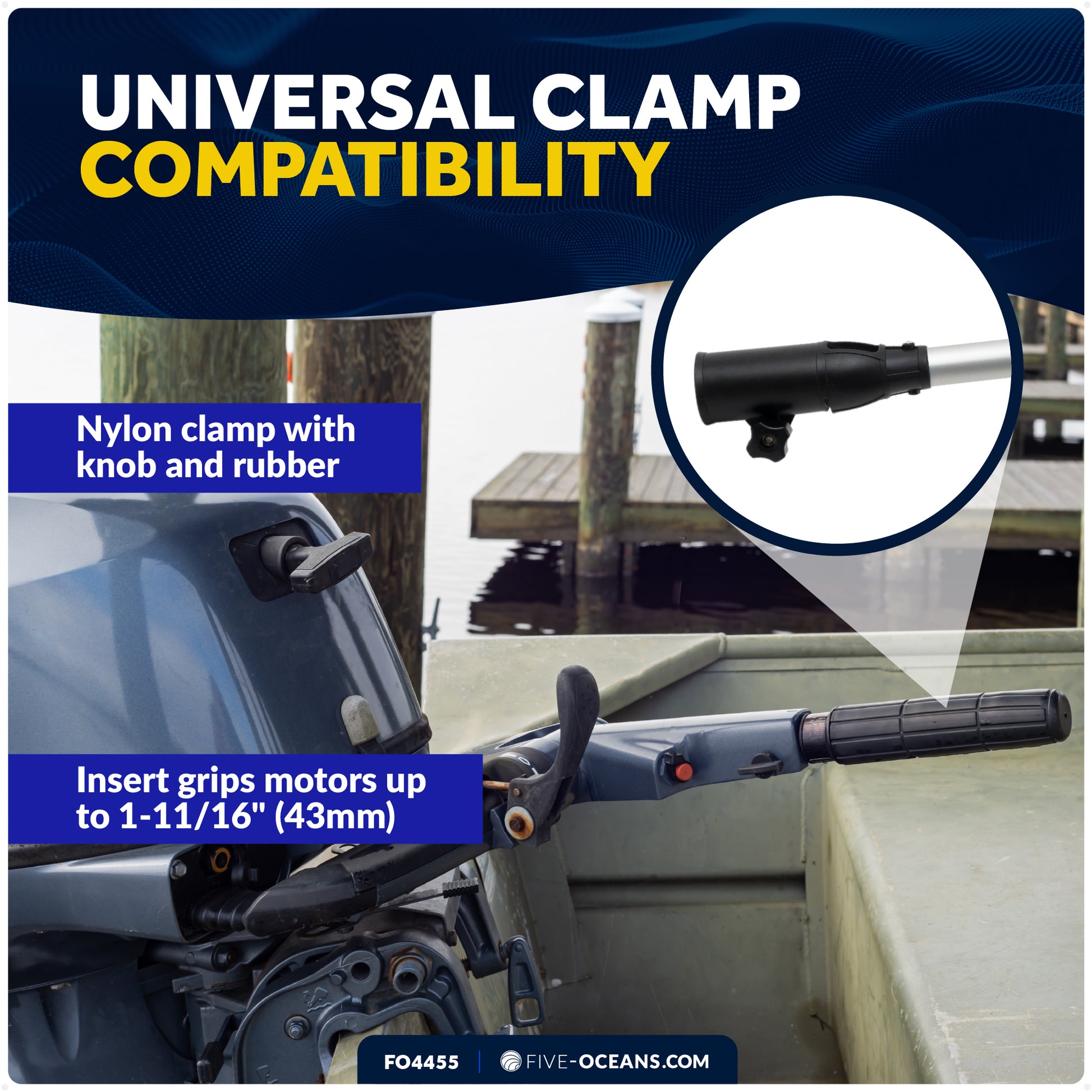 Tiller Handle Extension for Outboard, Extends from 25" to 40" - FO4455 - Five Oceans