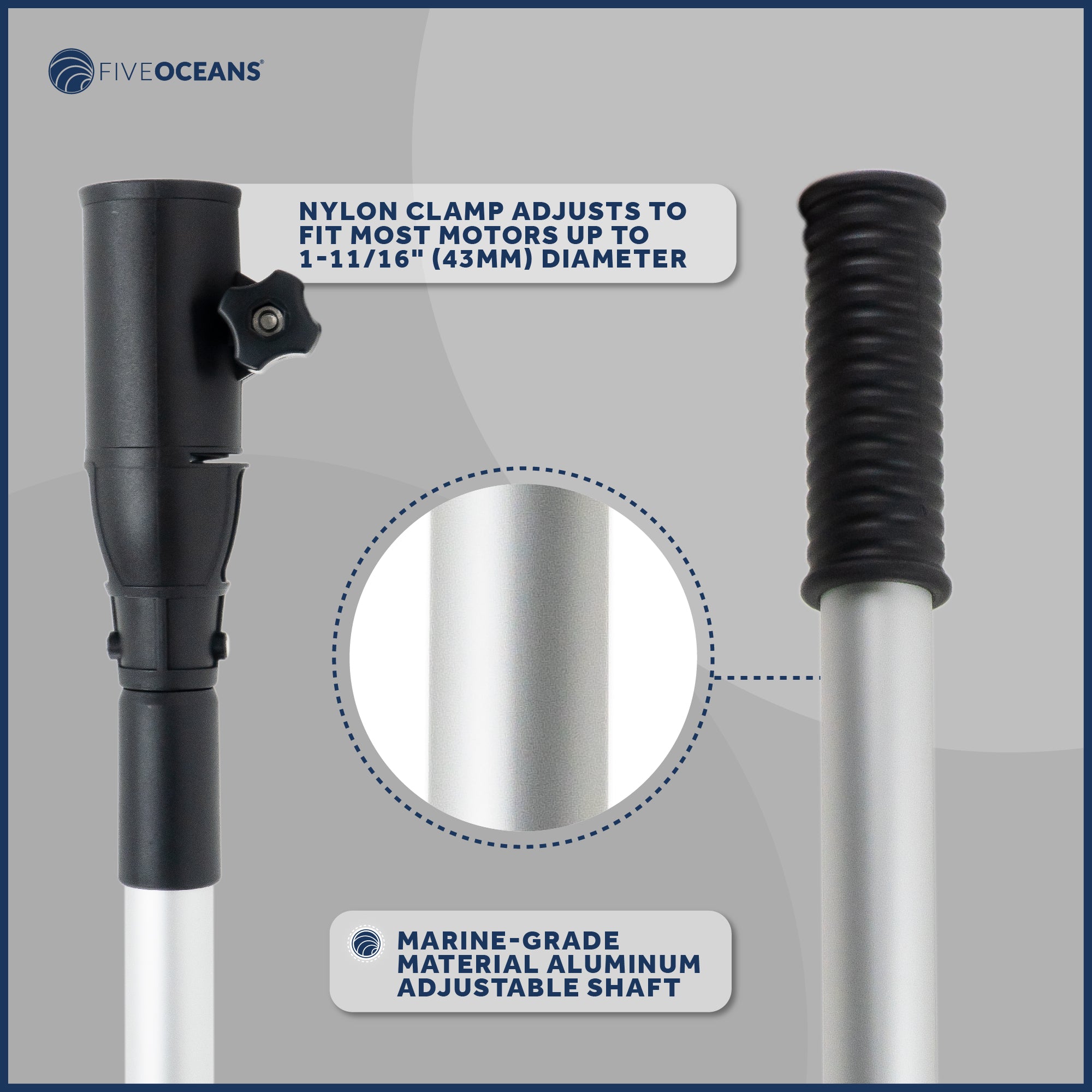 Tiller Handle Extension for Outboard, Extends from 25" to 40" - FO4455 - Five Oceans